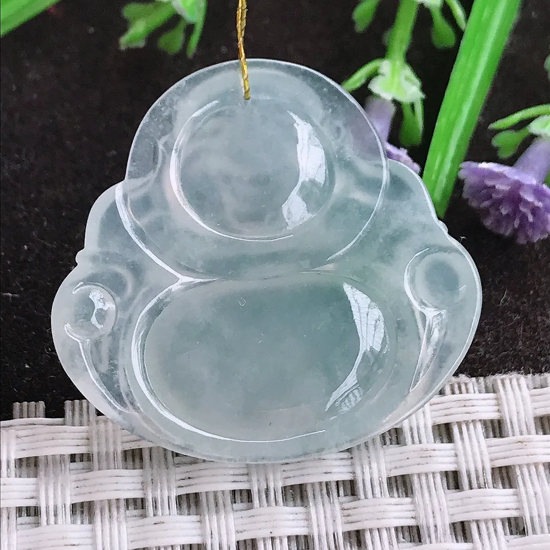 实拍A货翡翠31.5/33.6/5.6老坑冰种通透佛公吊坠翡翠玉佛挂件
