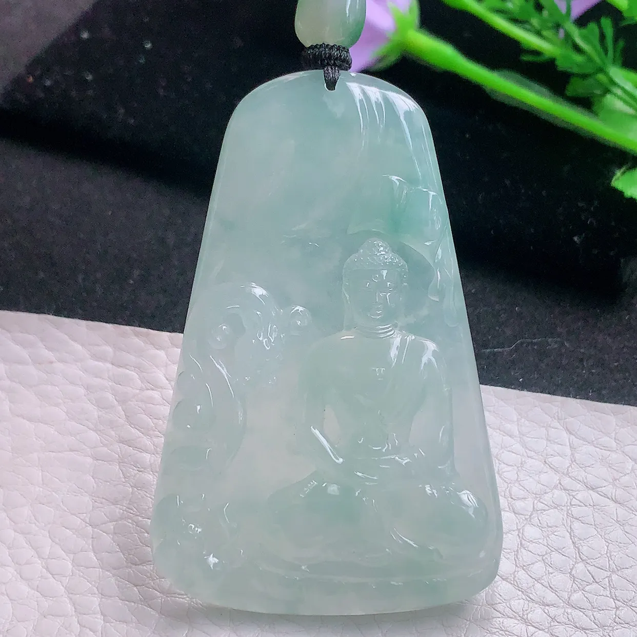 yl实拍67*43.6*6.3缅甸翡翠冰绿御龙佛祖 佛主玉项坠 玉挂件