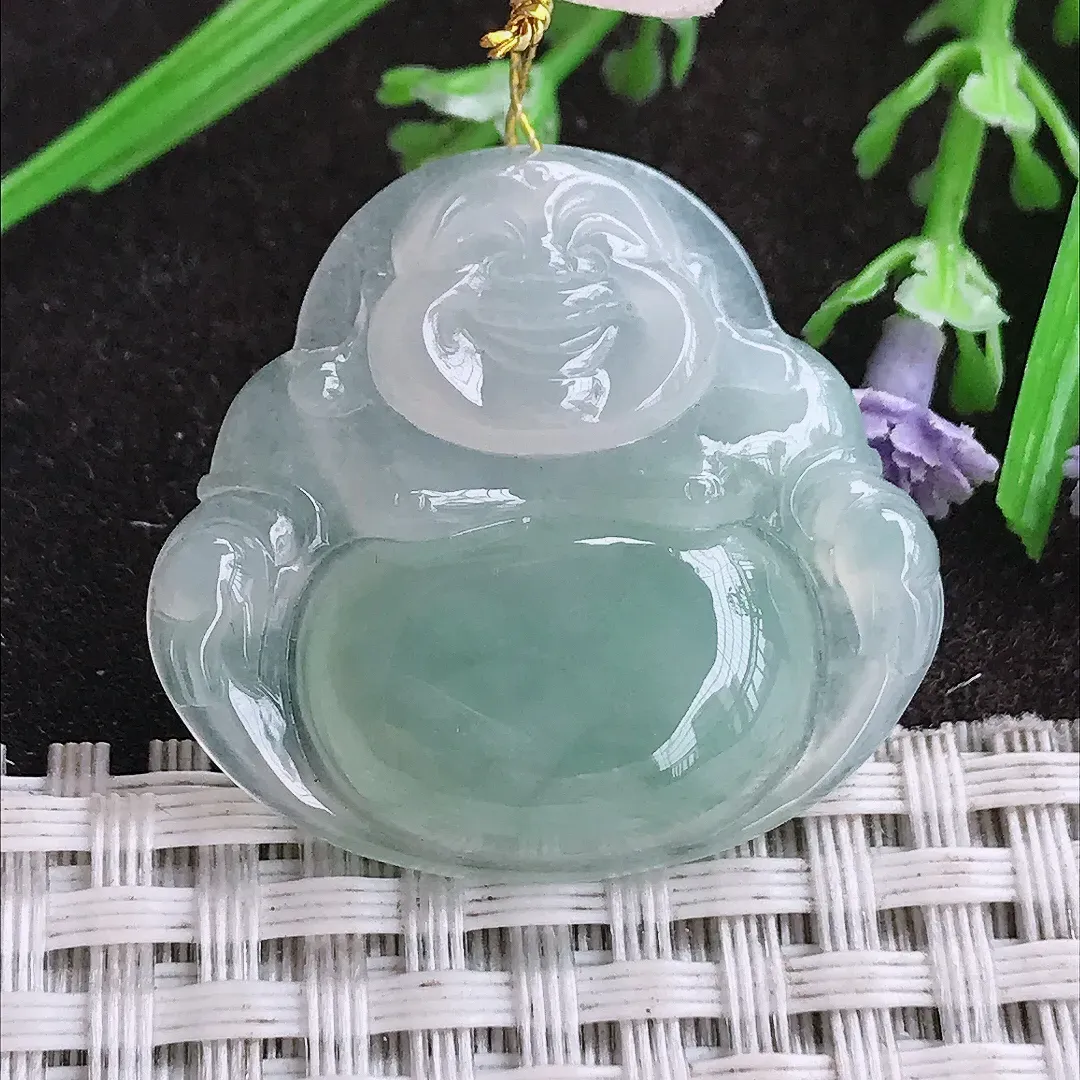 实拍A货翡翠30/32.3/5.8老坑冰胶果冻冰晴佛公吊坠翡翠挂件