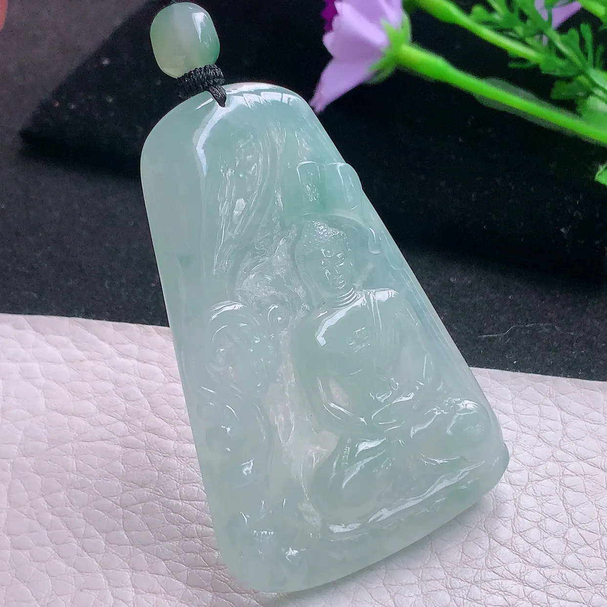 yl实拍67*43.6*6.3缅甸翡翠冰绿御龙佛祖 佛主玉项坠 玉挂件