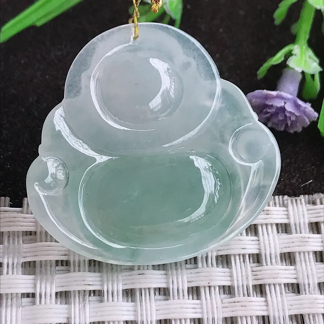 实拍A货翡翠30/32.3/5.8老坑冰胶果冻冰晴佛公吊坠翡翠挂件