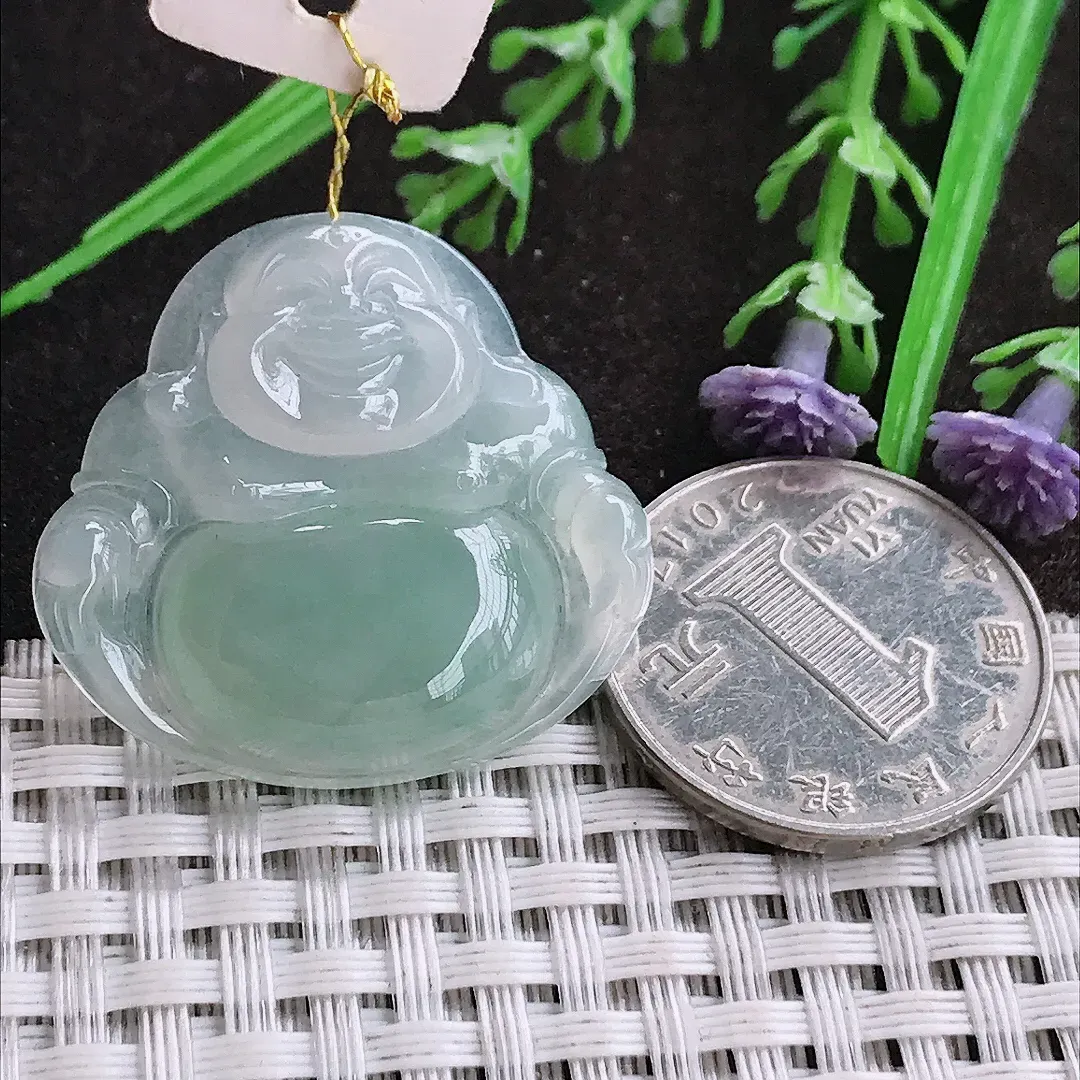 实拍A货翡翠30/32.3/5.8老坑冰胶果冻冰晴佛公吊坠翡翠挂件