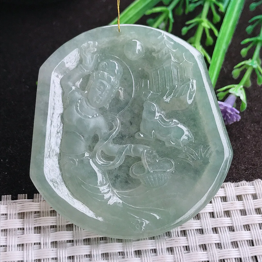 实拍A货翡翠55/51.8/6老坑冰胶果冻冰晴嫦娥仙子吊坠翡翠挂件