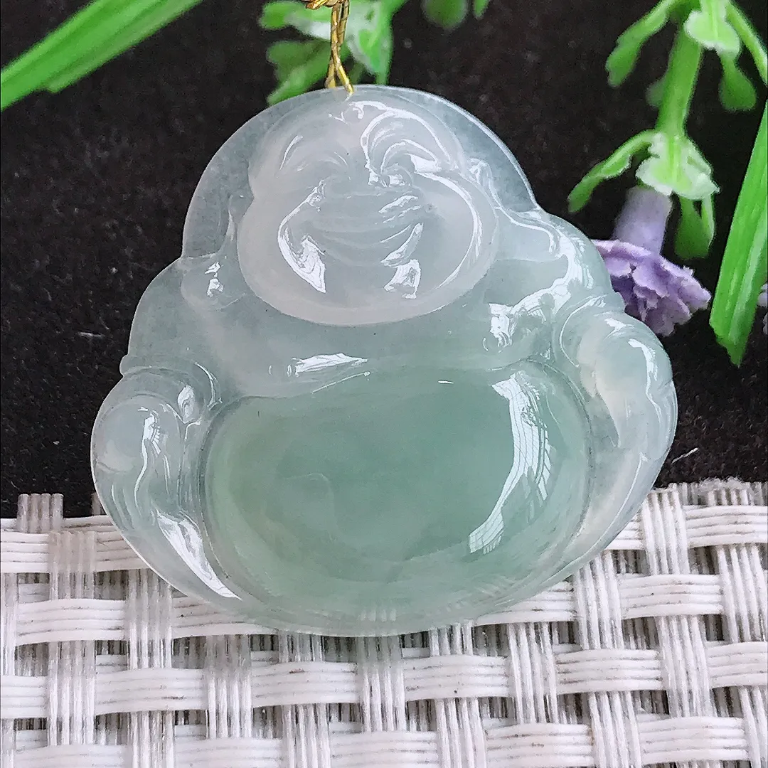 实拍A货翡翠30/32.3/5.8老坑冰胶果冻冰晴佛公吊坠翡翠挂件