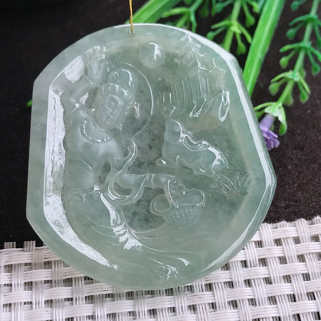 实拍A货翡翠55/51.8/6老坑冰胶果冻冰晴嫦娥仙子吊坠翡翠挂件