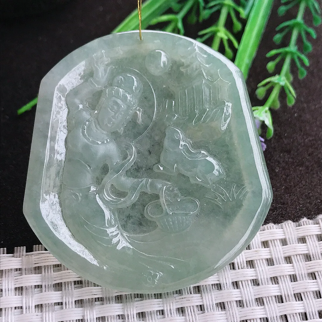 实拍A货翡翠55/51.8/6老坑冰胶果冻冰晴嫦娥仙子吊坠翡翠挂件