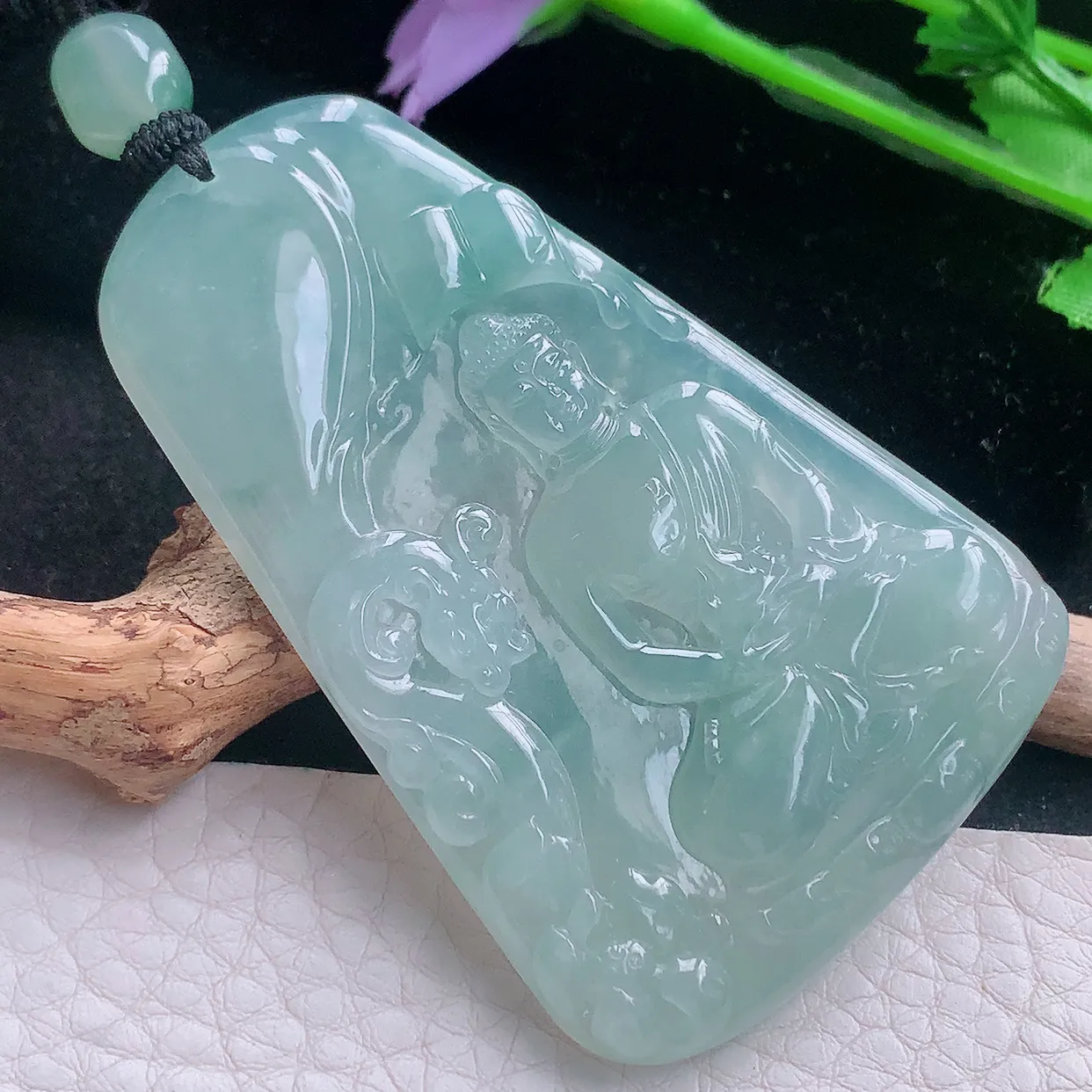 yl实拍67*43.6*6.3缅甸翡翠冰绿御龙佛祖 佛主玉项坠 玉挂件