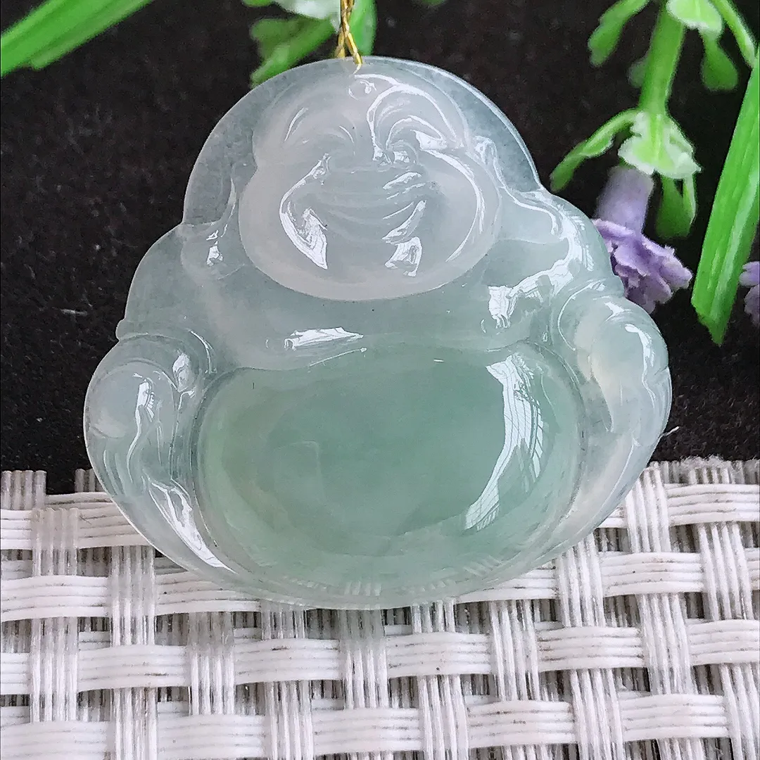 实拍A货翡翠30/32.3/5.8老坑冰胶果冻冰晴佛公吊坠翡翠挂件