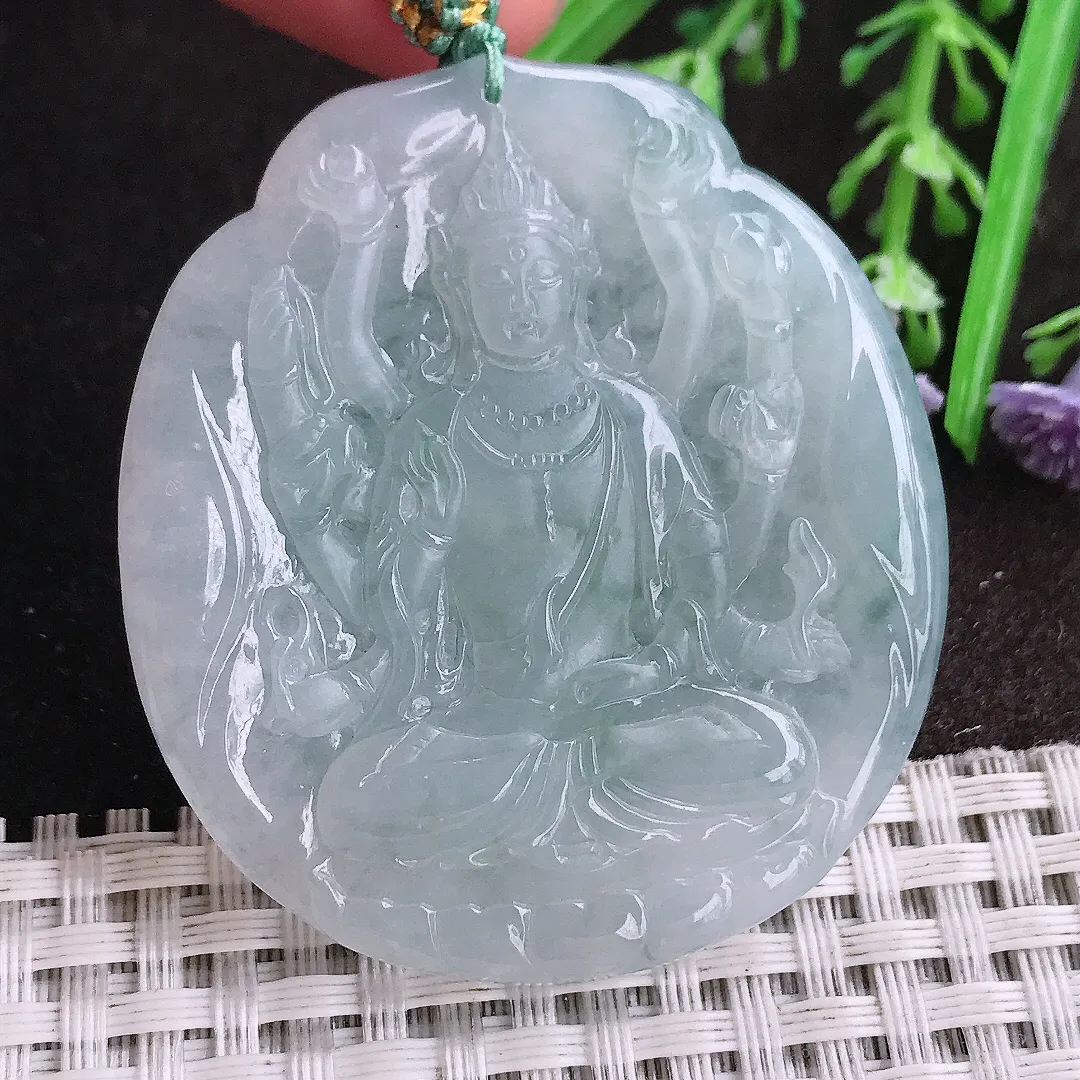 实拍A货翡翠51.2/46.5/5.3老坑冰胶果冻冰晴千手观音吊坠翡翠挂件