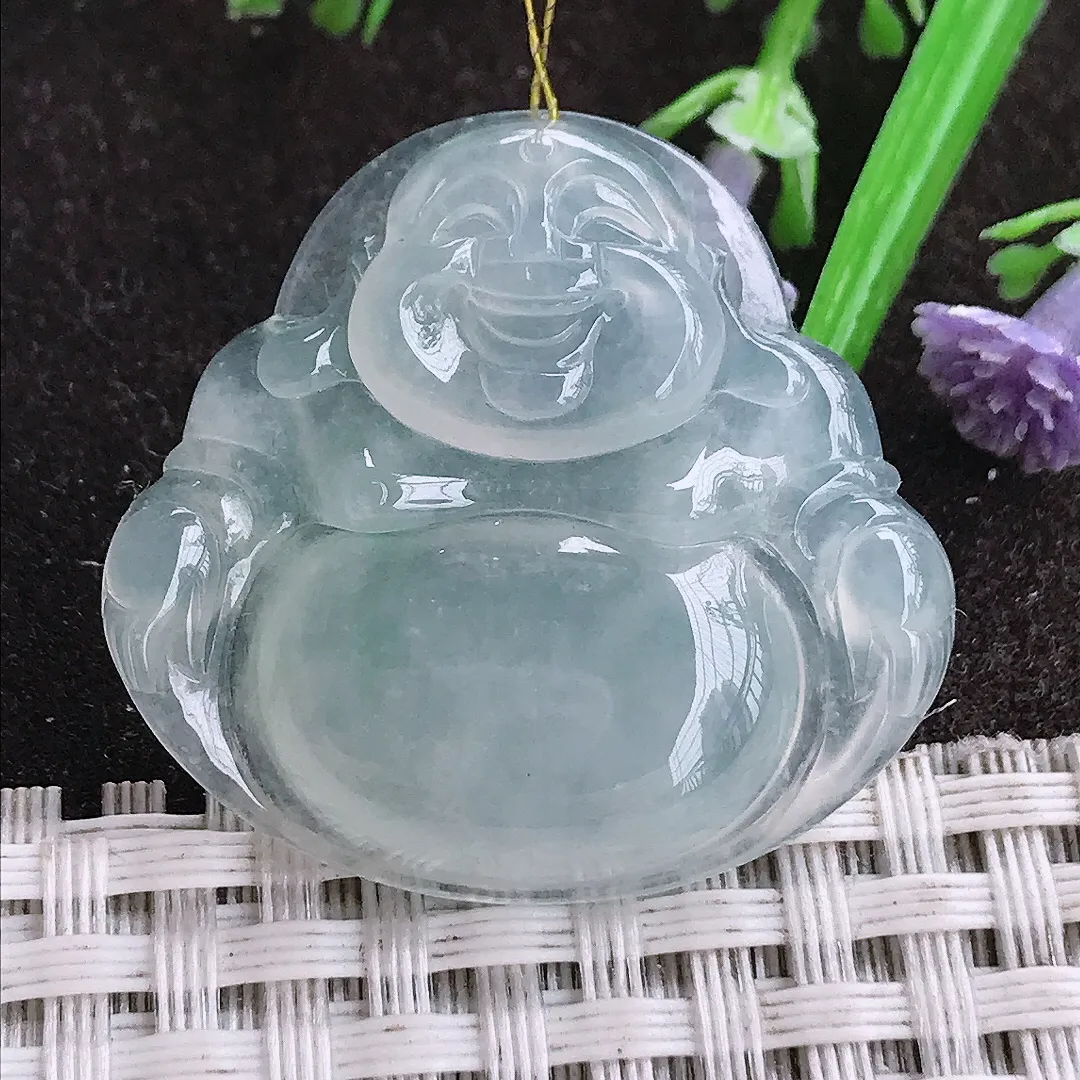 实拍A货翡翠31.5/33.6/5.6老坑冰种通透佛公吊坠翡翠玉佛挂件