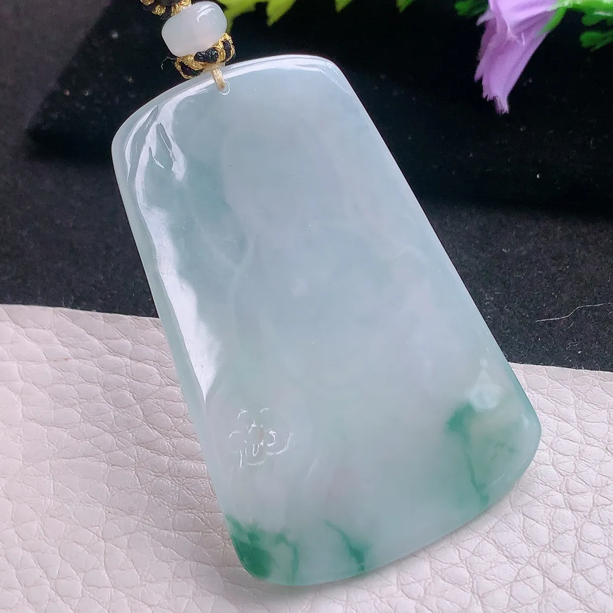 yl实拍60*39.6*5.5缅甸翡翠冰飘花素面观音 玉观音玉项坠 玉挂件