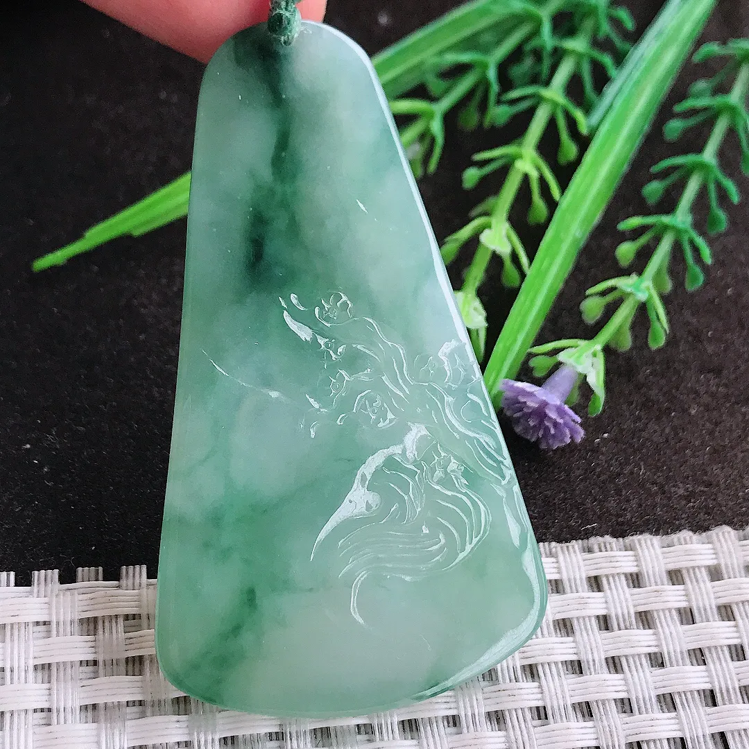 实拍A货翡翠64/36.6/5.6老坑冰胶水灵冰飘花大日如来佛祖吊坠翡翠挂件