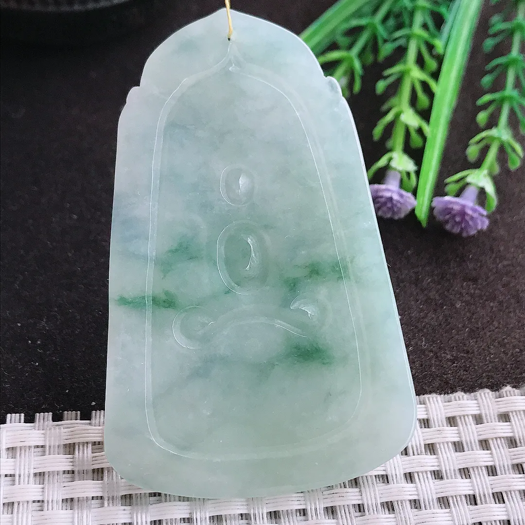 实拍A货翡翠69/44.5/6.6老坑冰润起胶飘花大日如来佛吊坠翡翠挂件