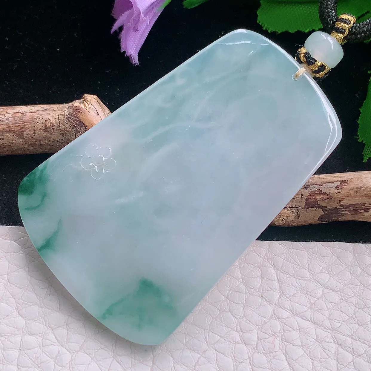 yl实拍60*39.6*5.5缅甸翡翠冰飘花素面观音 玉观音玉项坠 玉挂件