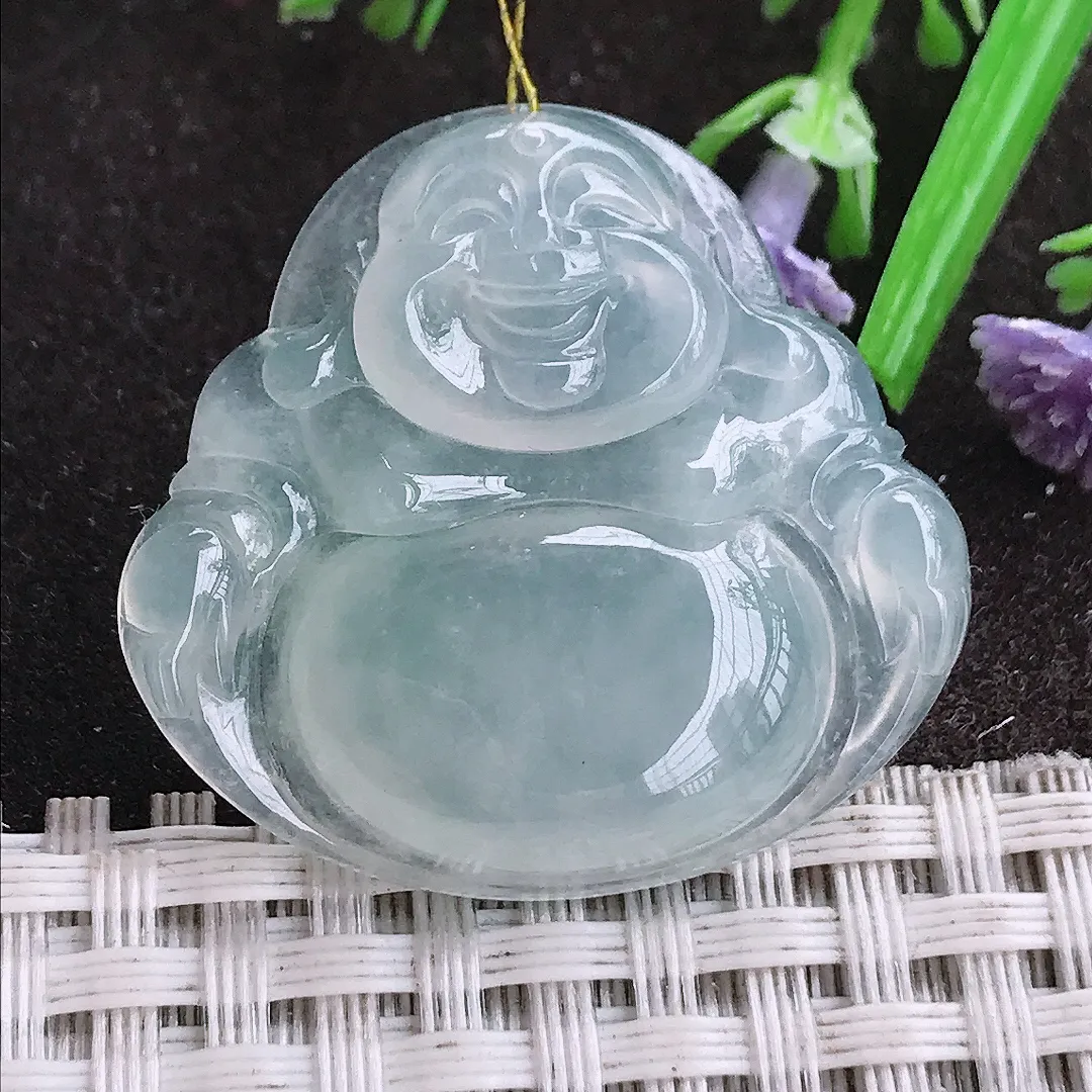 实拍A货翡翠31.5/33.6/5.6老坑冰种通透佛公吊坠翡翠玉佛挂件