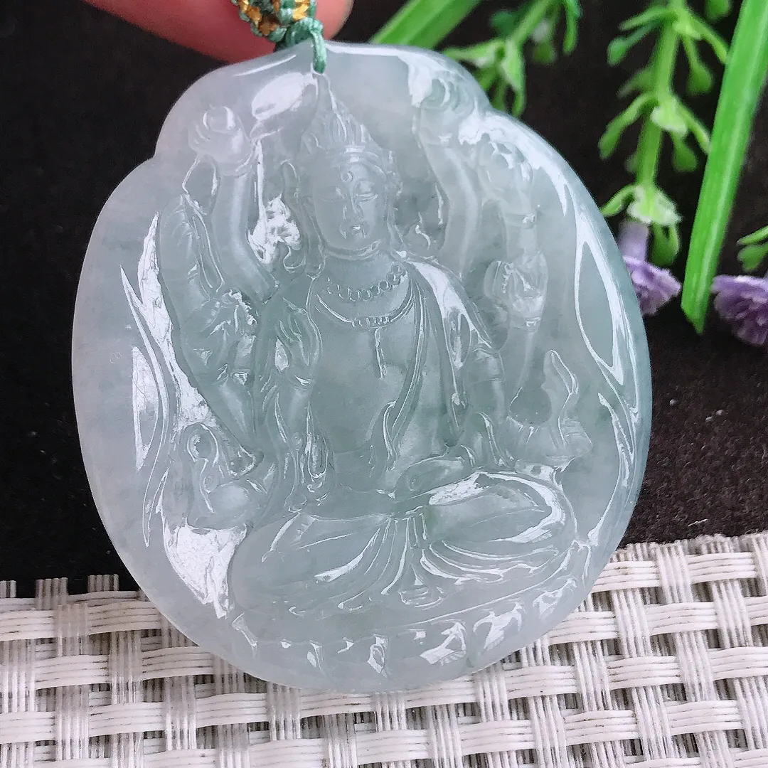 实拍A货翡翠51.2/46.5/5.3老坑冰胶果冻冰晴千手观音吊坠翡翠挂件