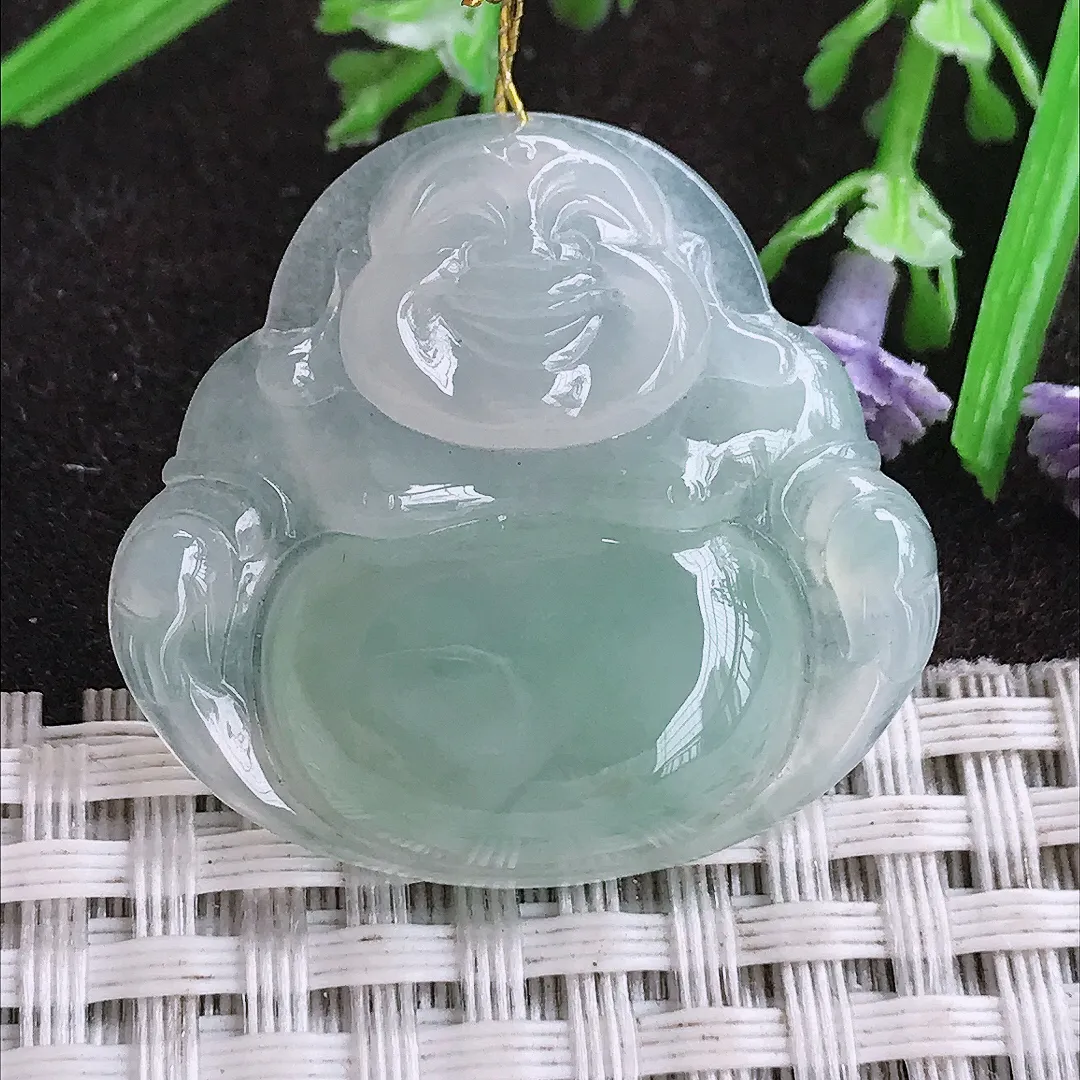 实拍A货翡翠30/32.3/5.8老坑冰胶果冻冰晴佛公吊坠翡翠挂件