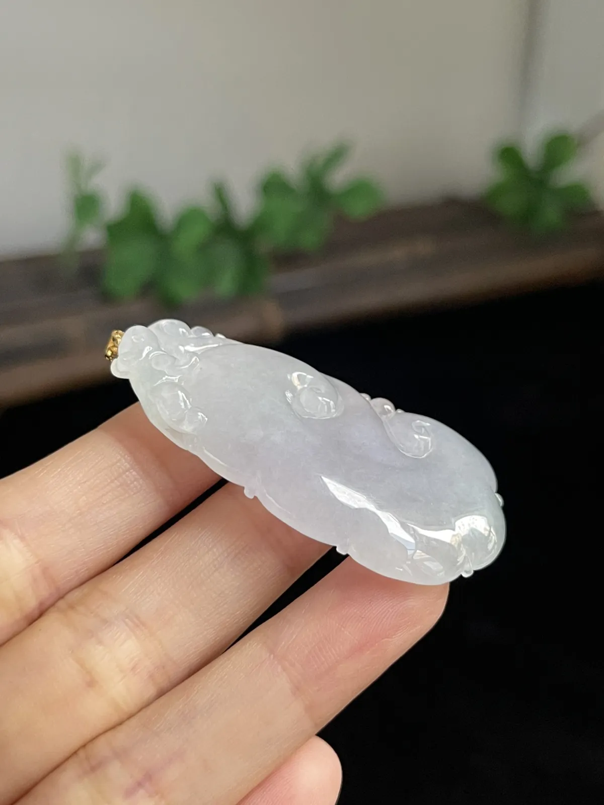 翡翠冰糯种白色如意，印记：G18K