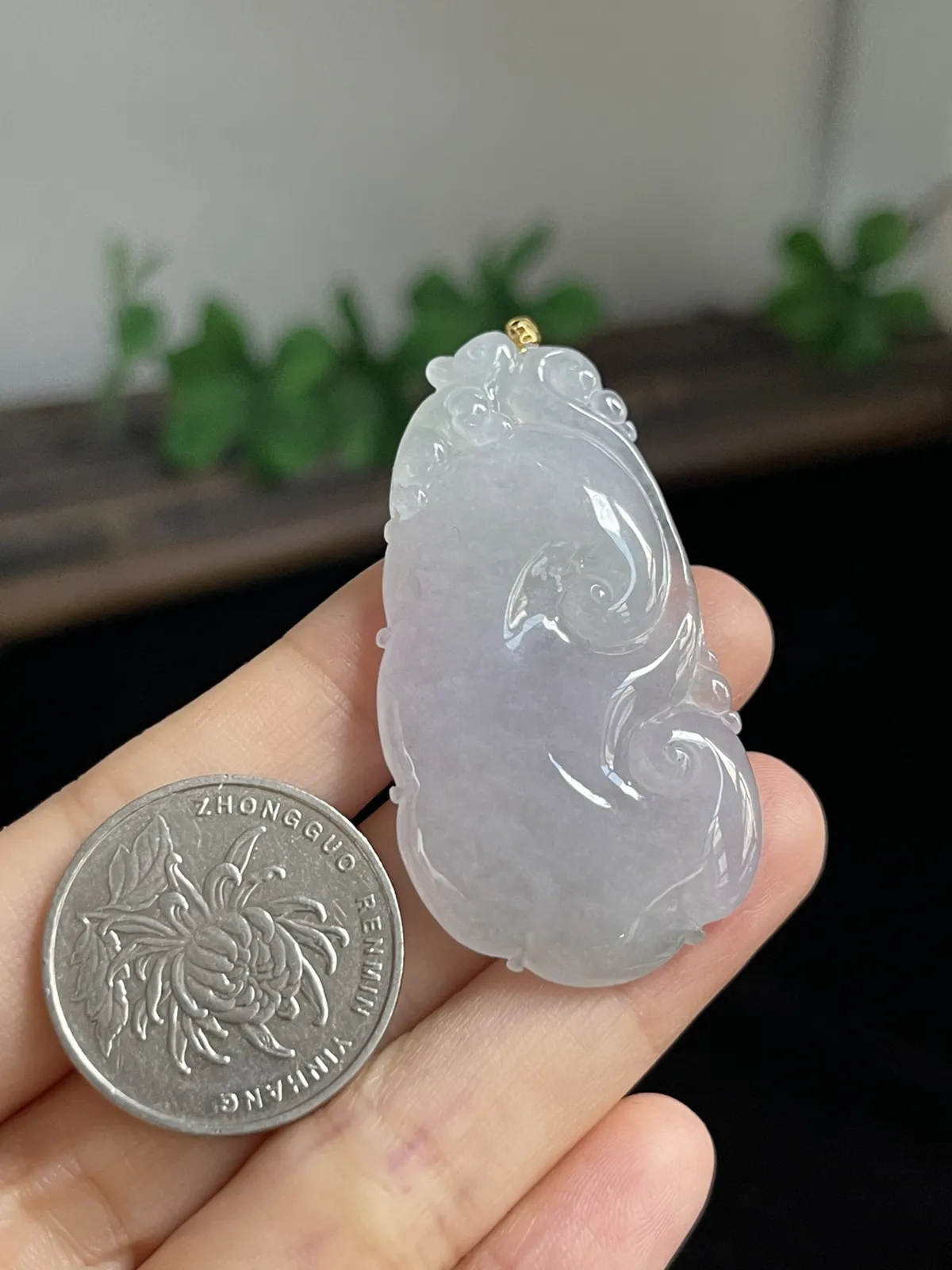 翡翠冰糯种白色如意，印记：G18K