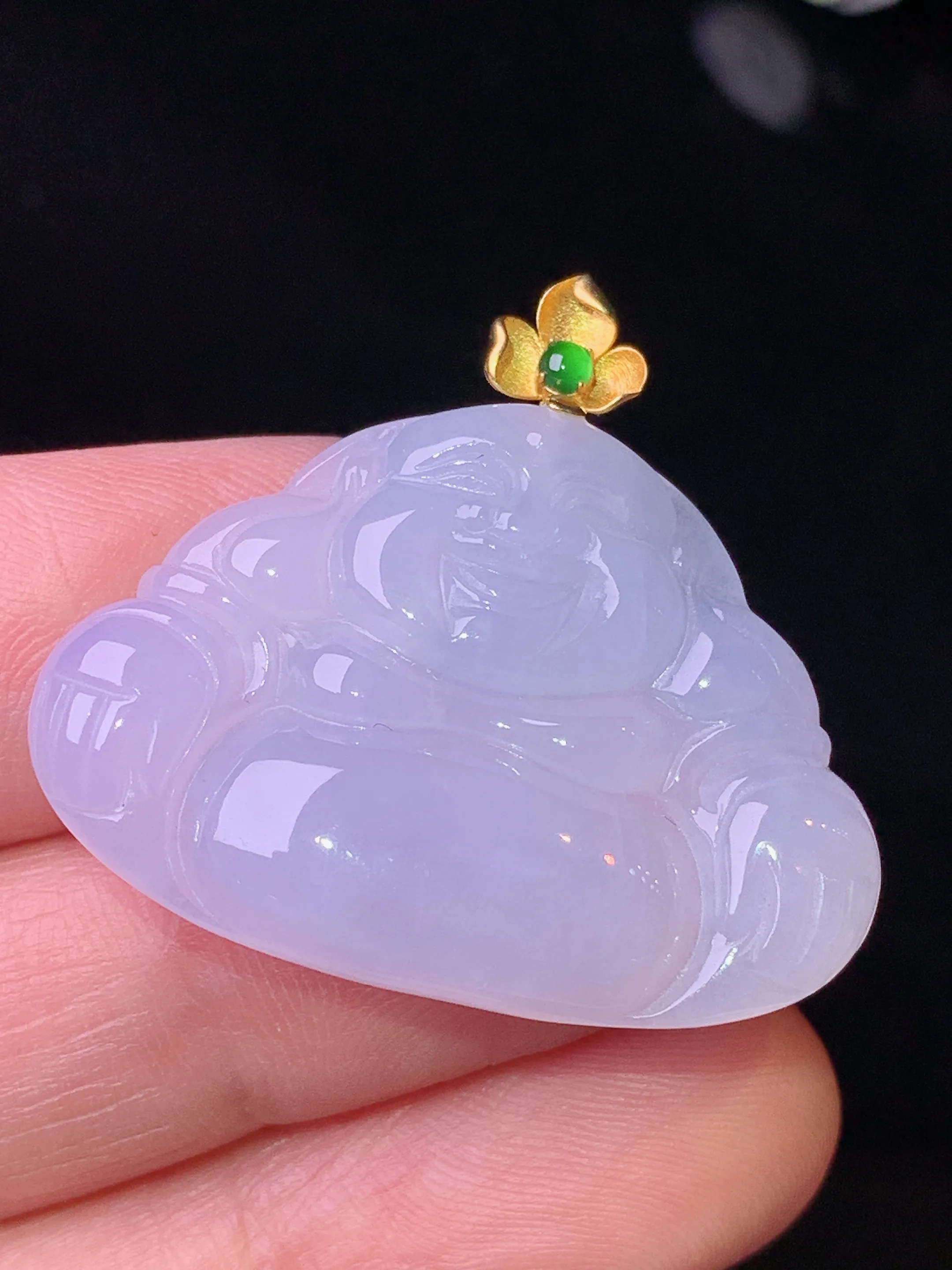 18k金镶嵌淡紫罗兰佛公吊坠 玉质细腻 色泽清新艳丽 整体尺寸28.6*31.8*4.2