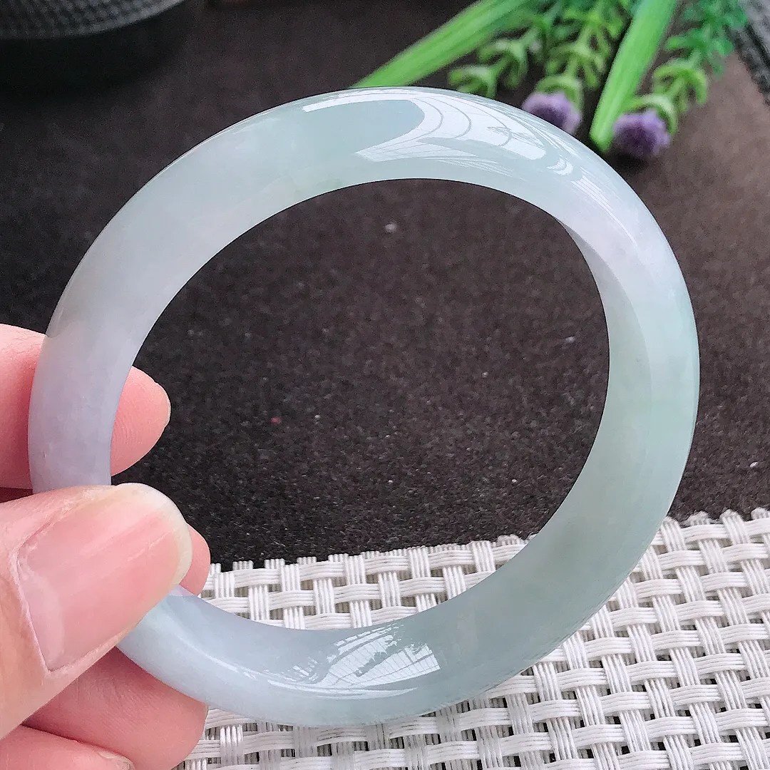 实拍A货翡翠57.5/13.3/7.9老坑冰胶果冻冰晴手镯宽边玉镯手环