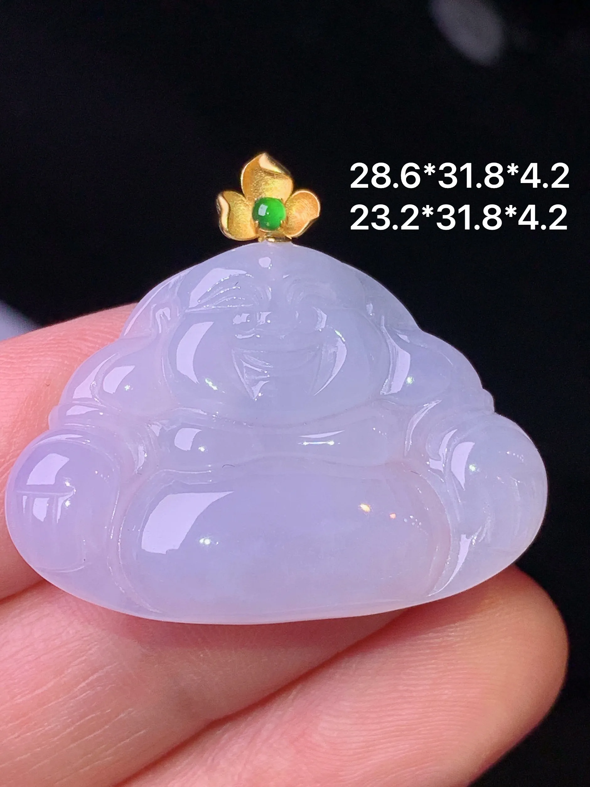 18k金镶嵌淡紫罗兰佛公吊坠 玉质细腻 色泽清新艳丽 整体尺寸28.6*31.8*4.2