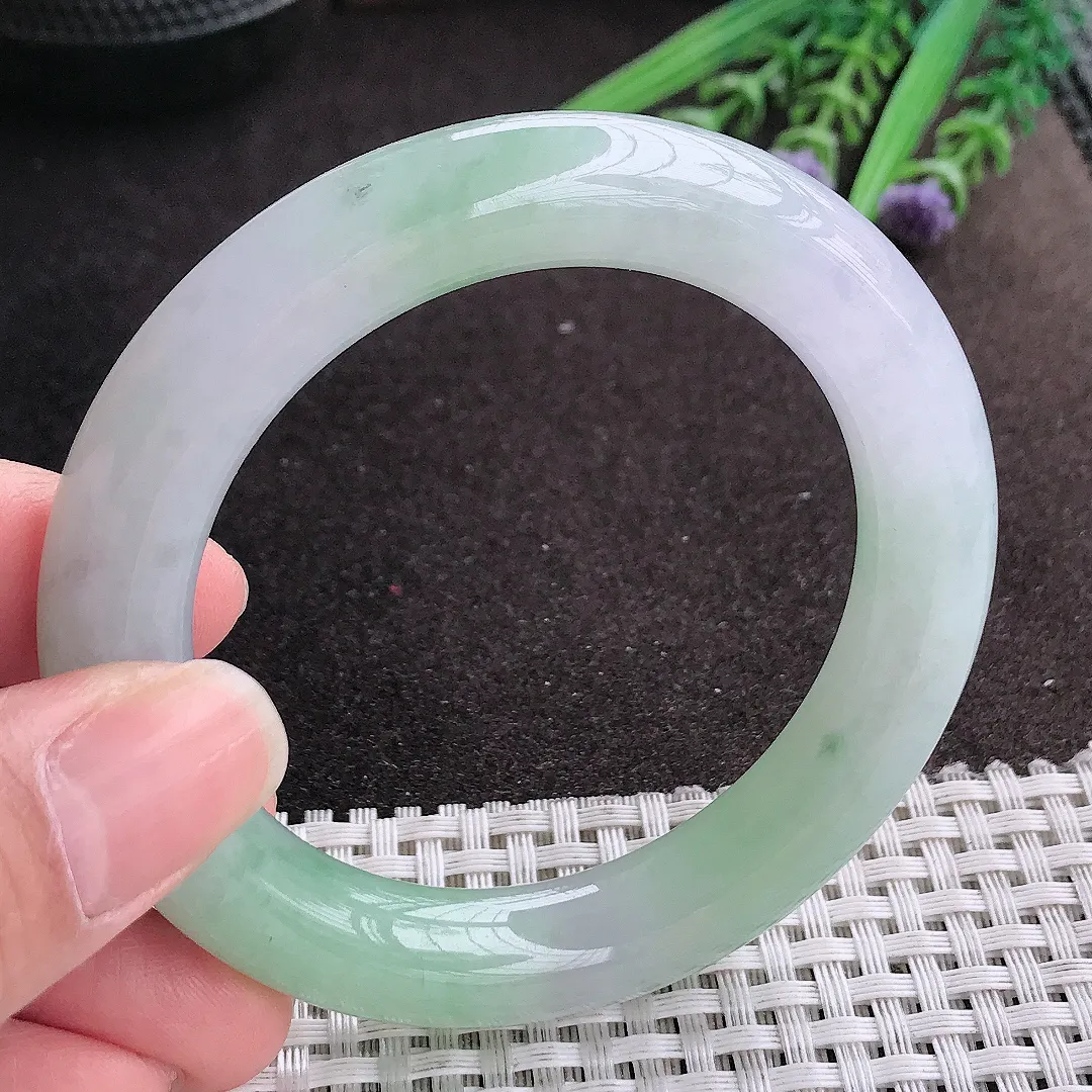 实拍A货翡翠54/11.2/11老坑冰胶果冻冰晴甜绿圆条手镯玉镯手环