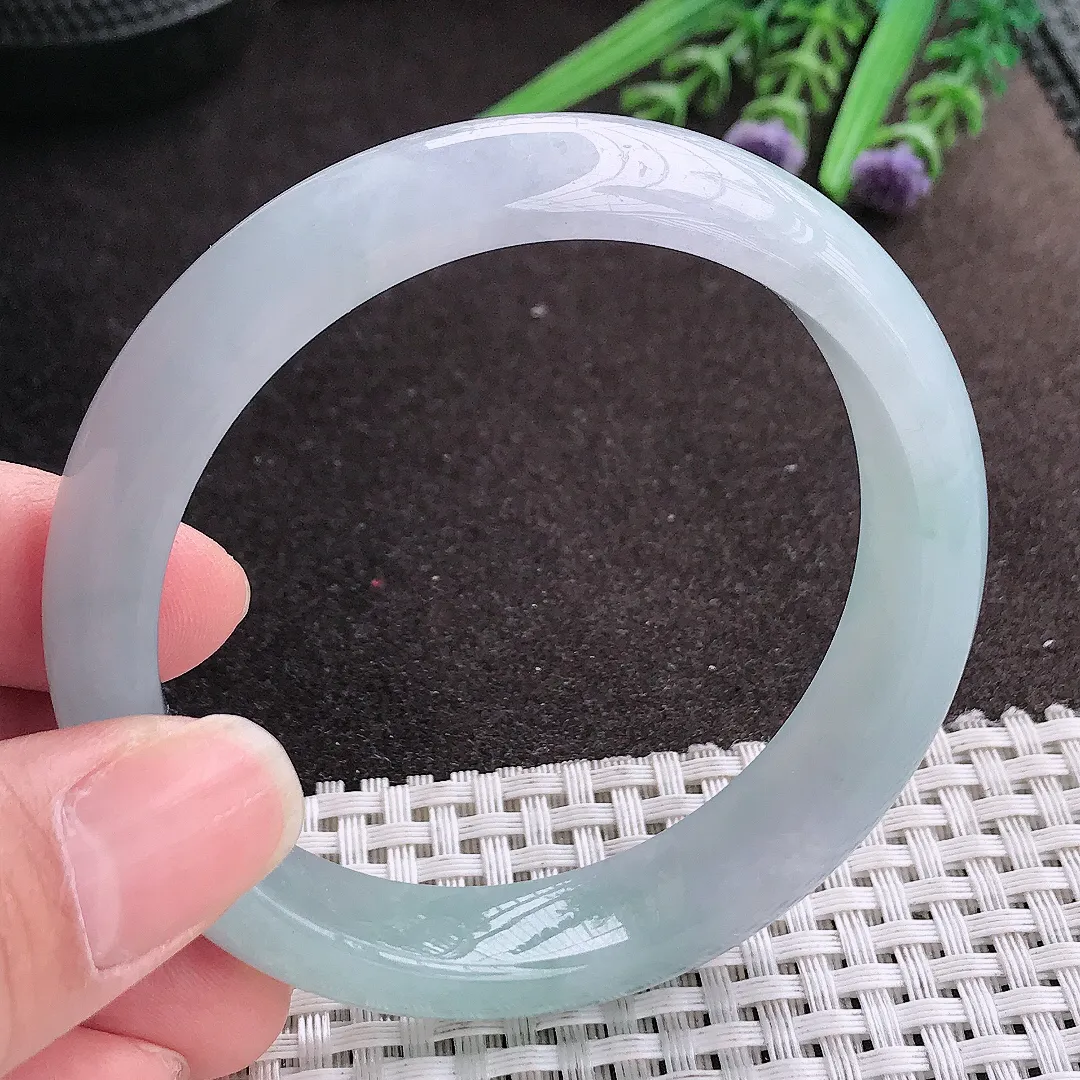 实拍A货翡翠57.5/13.3/7.9老坑冰胶果冻冰晴手镯宽边玉镯手环