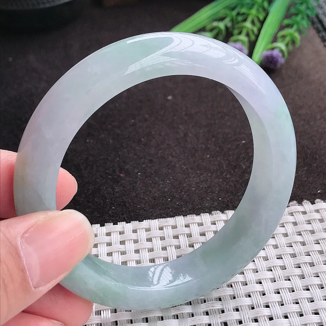 实拍A货翡翠56/12.5/9老坑冰润起胶冰晴手镯宽边玉镯手环