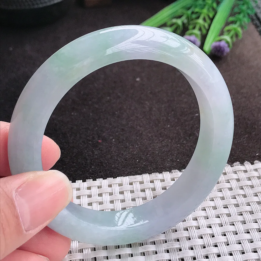 实拍A货翡翠56/12.5/9老坑冰润起胶冰晴手镯宽边玉镯手环