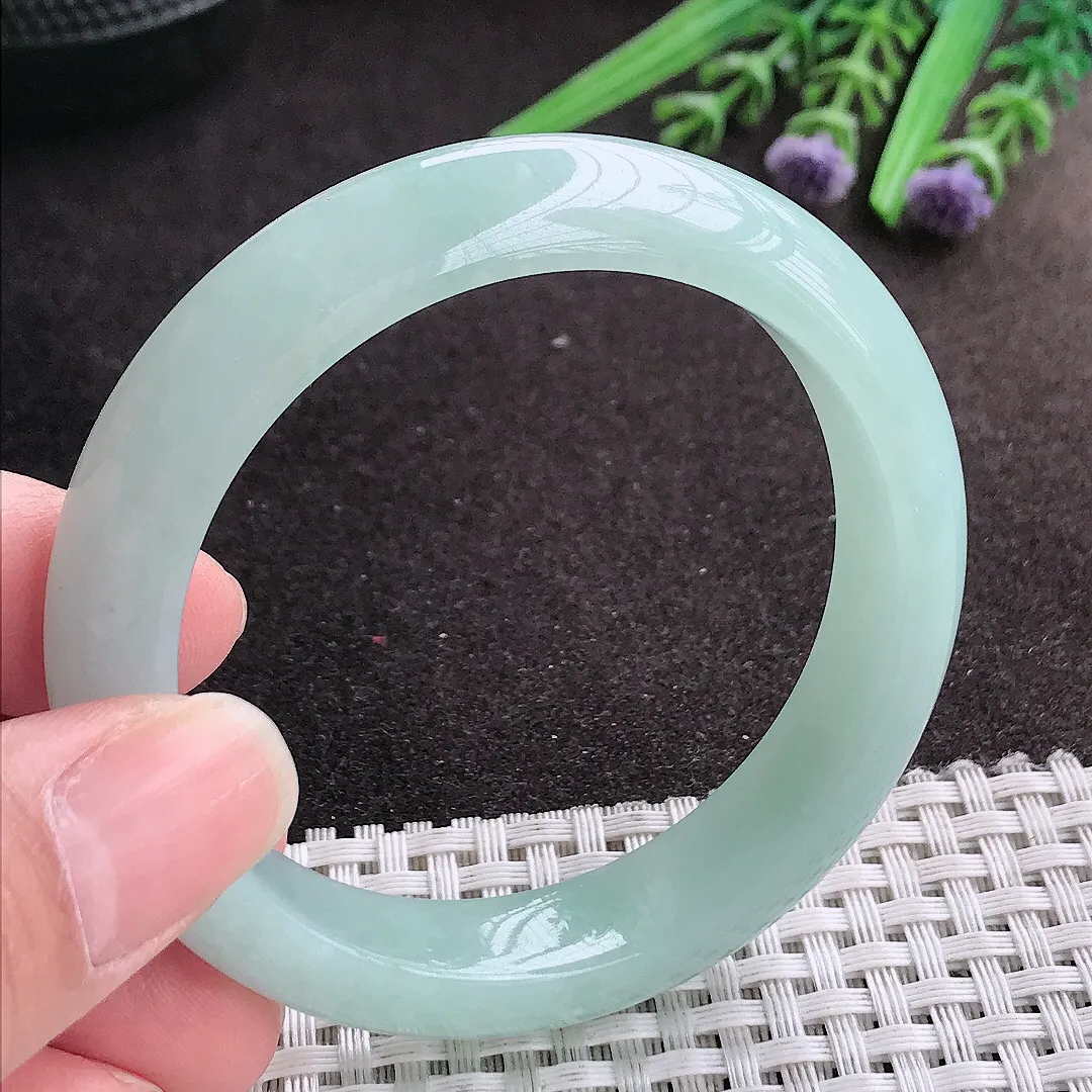 实拍A货翡翠52.5/12.4/8.3老坑冰润水灵冰晴绿手镯宽边玉镯手环