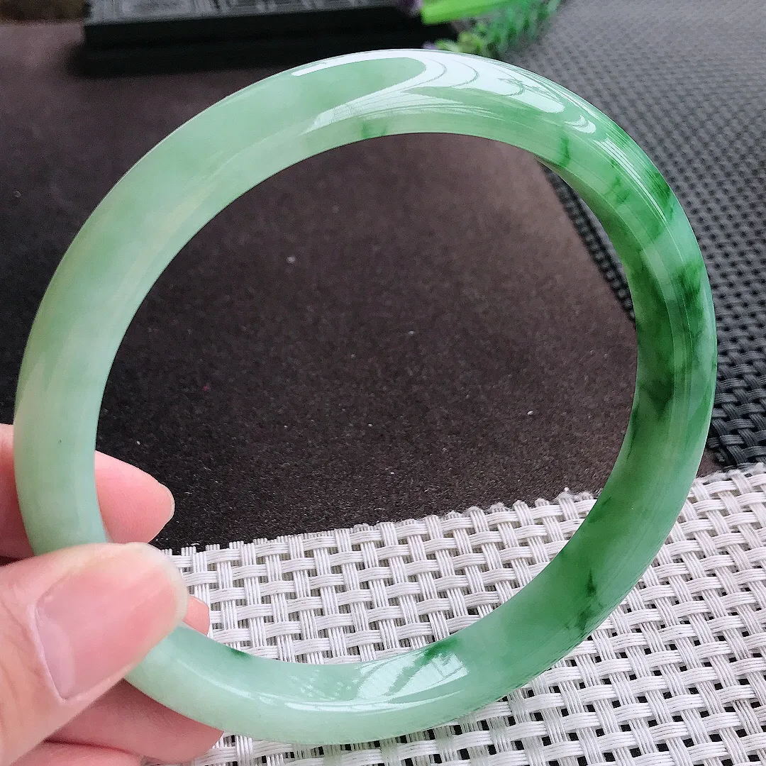 实拍A货翡翠78.8/12.3/9.2老坑冰润起胶满绿飘绿臂镯手镯超大翡翠玉镯手环