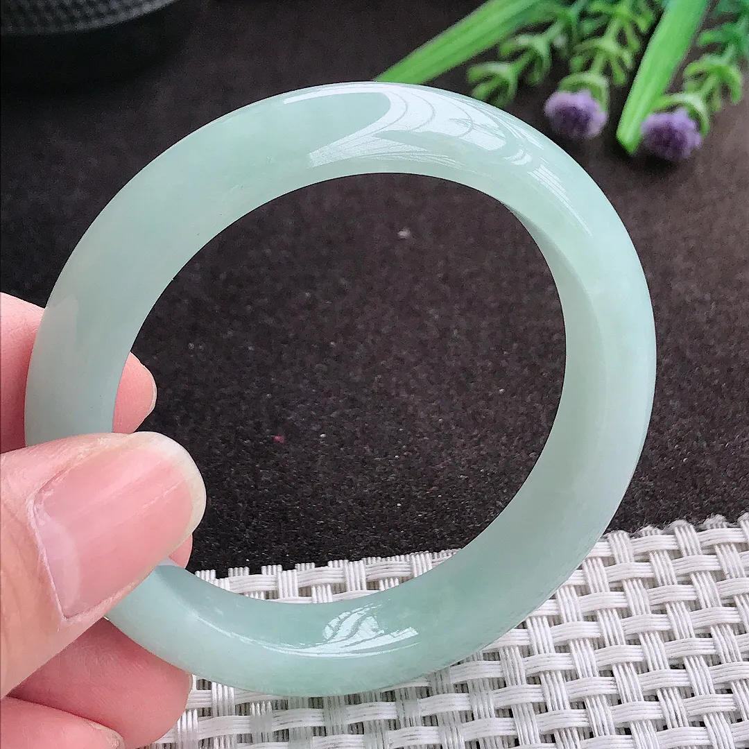 实拍A货翡翠52.5/12.4/8.3老坑冰润水灵冰晴绿手镯宽边玉镯手环