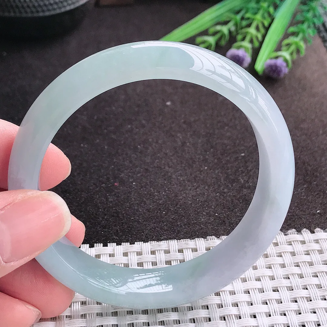 实拍A货翡翠57.5/13.3/7.9老坑冰胶果冻冰晴手镯宽边玉镯手环