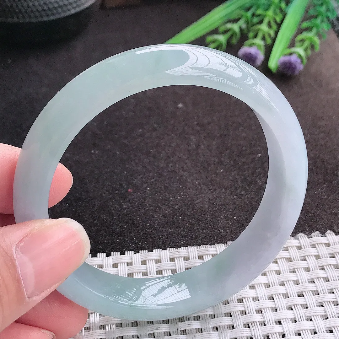 实拍A货翡翠57.5/13.3/7.9老坑冰胶果冻冰晴手镯宽边玉镯手环