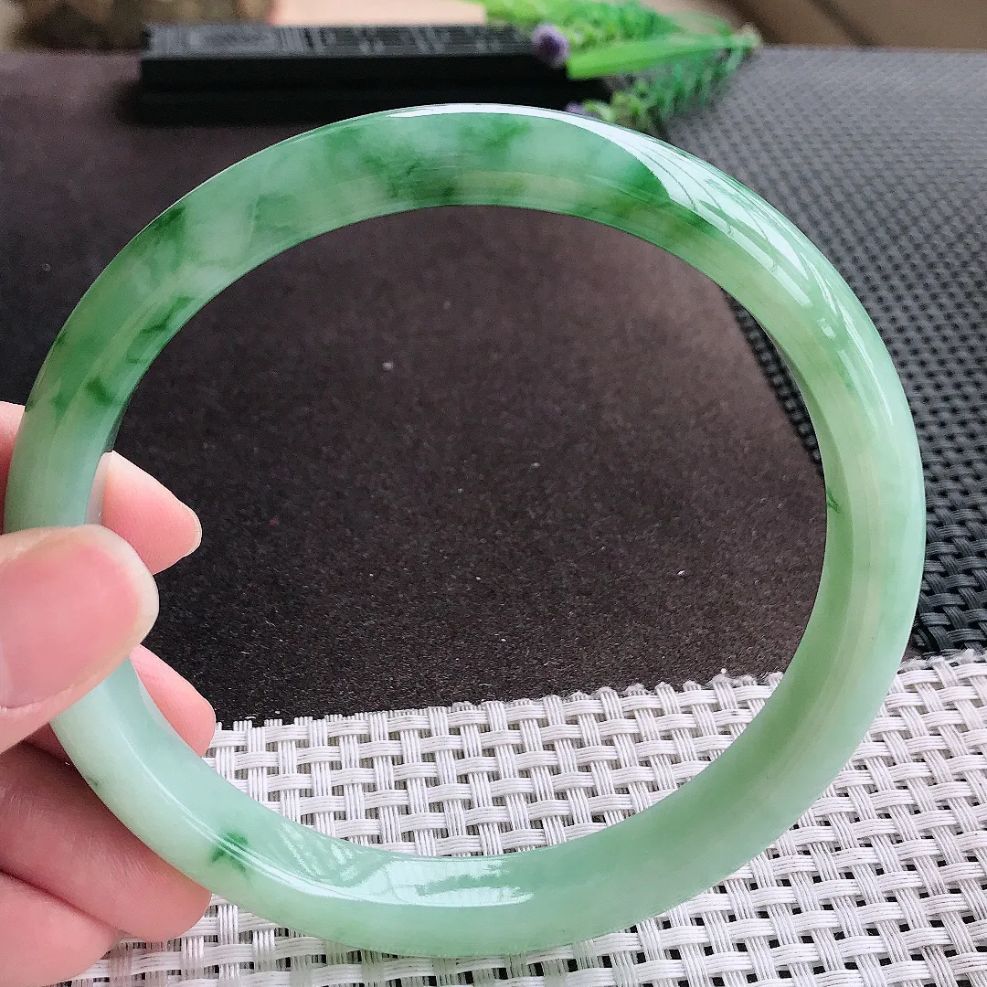 实拍A货翡翠78.8/12.3/9.2老坑冰润起胶满绿飘绿臂镯手镯超大翡翠玉镯手环