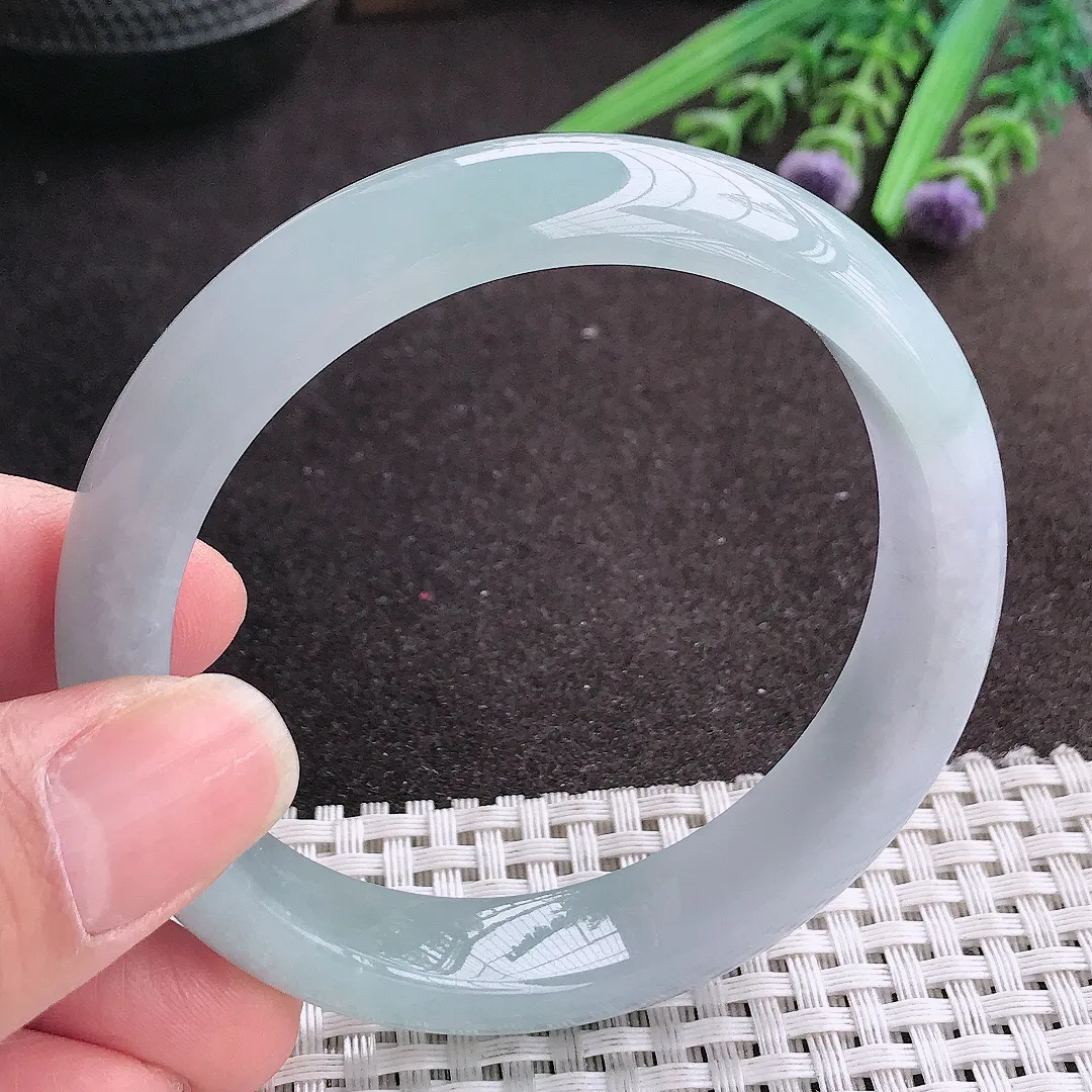 实拍A货翡翠57.5/13.3/7.9老坑冰胶果冻冰晴手镯宽边玉镯手环