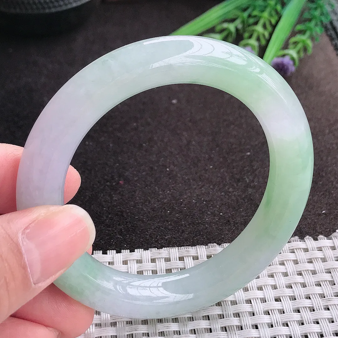 实拍A货翡翠54/11.2/11老坑冰胶果冻冰晴甜绿圆条手镯玉镯手环