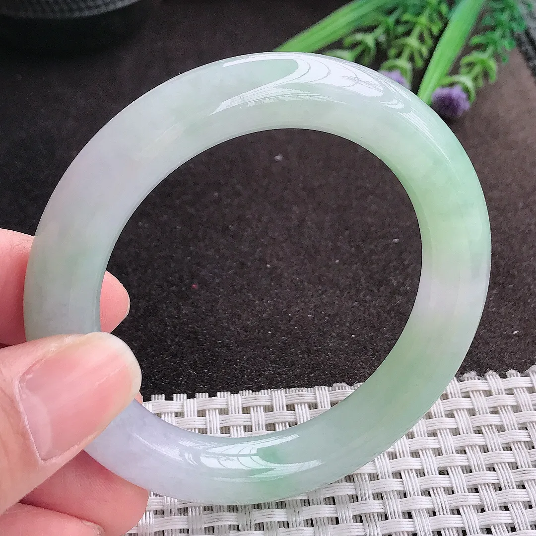 实拍A货翡翠54/11.2/11老坑冰胶果冻冰晴甜绿圆条手镯玉镯手环