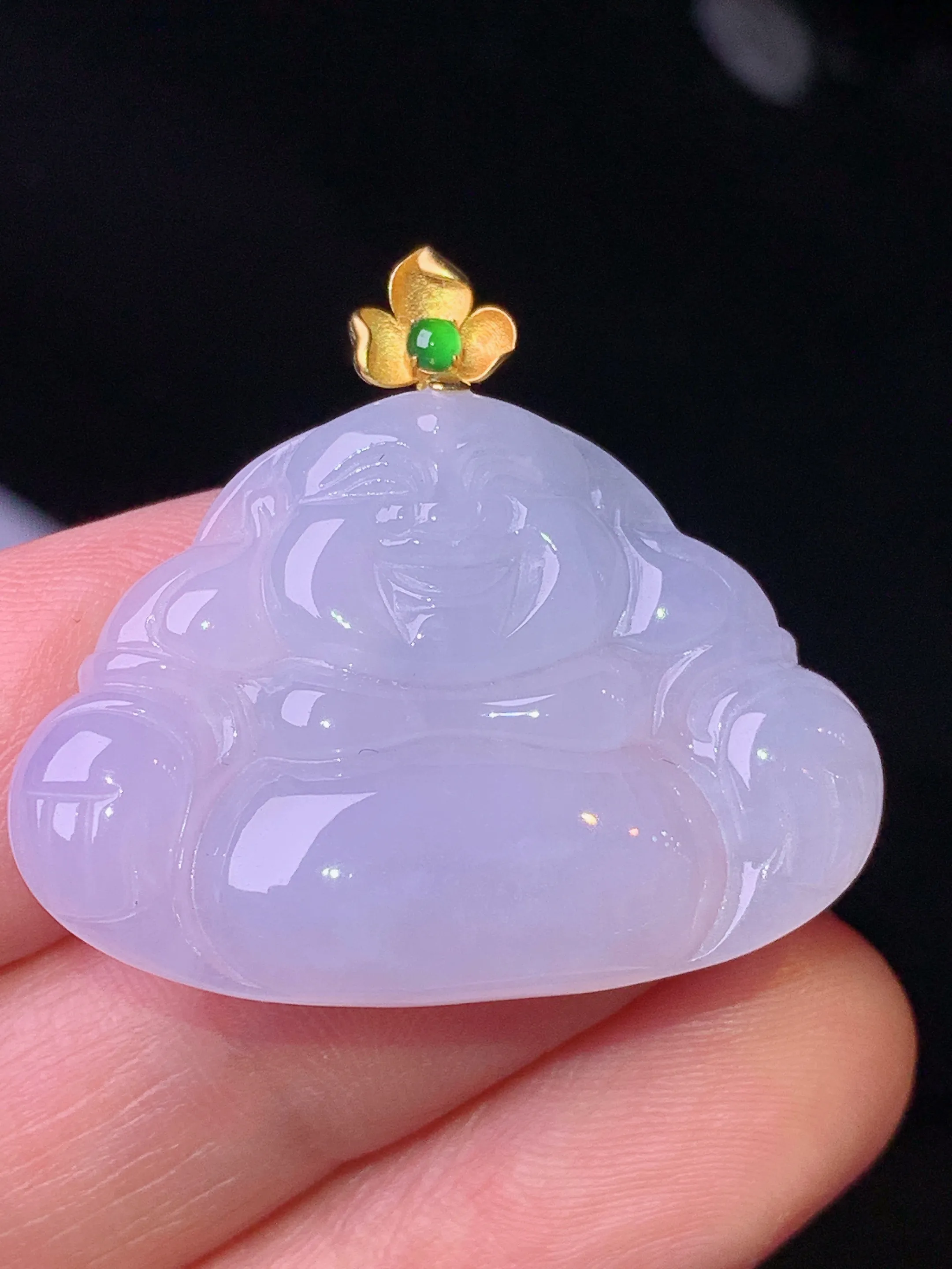 18k金镶嵌淡紫罗兰佛公吊坠 玉质细腻 色泽清新艳丽 整体尺寸28.6*31.8*4.2