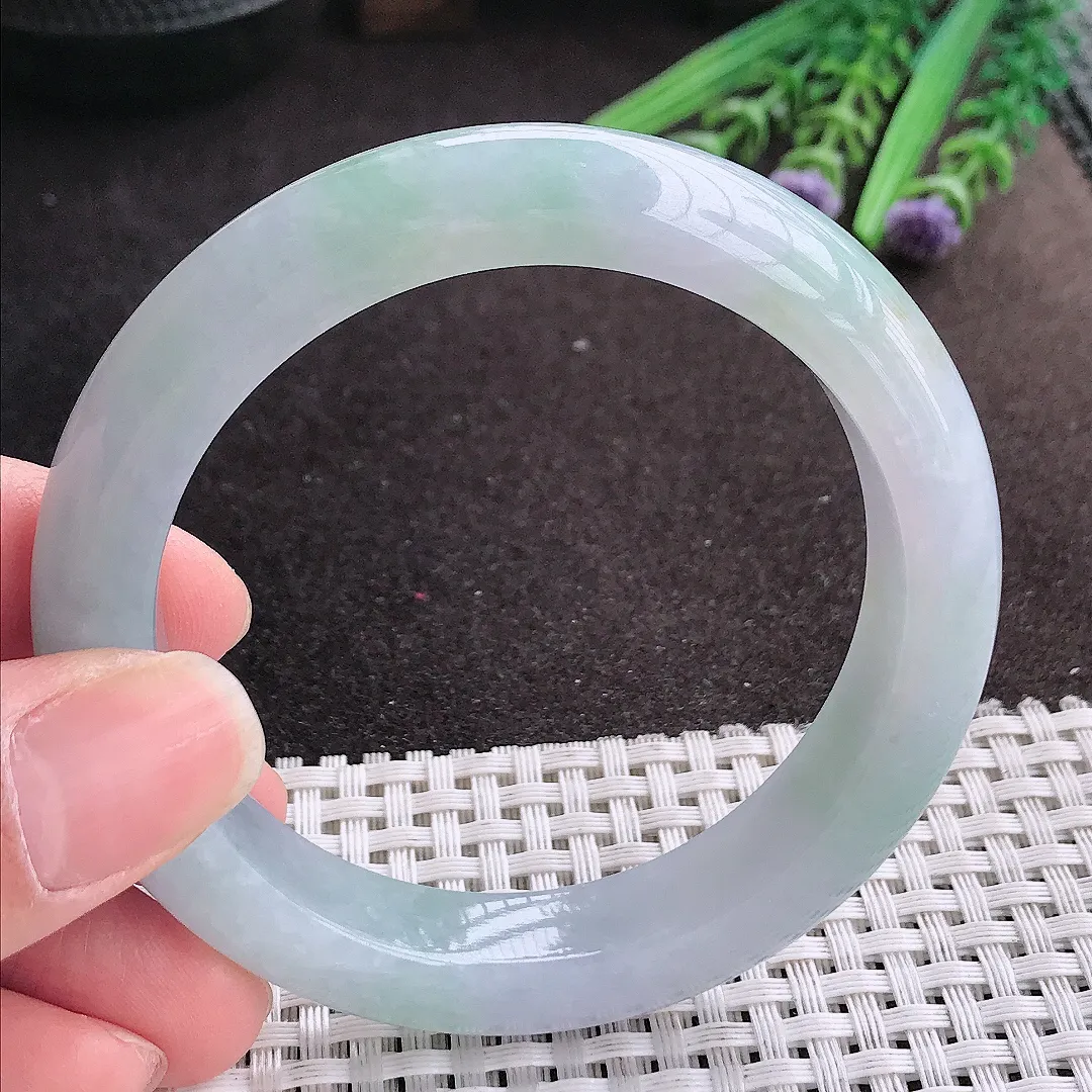 实拍A货翡翠56/12.5/9老坑冰润起胶冰晴手镯宽边玉镯手环