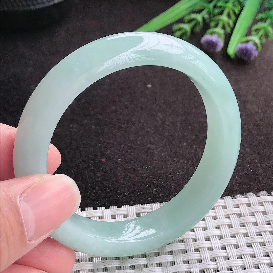 实拍A货翡翠52.5/12.4/8.3老坑冰润水灵冰晴绿手镯宽边玉镯手环