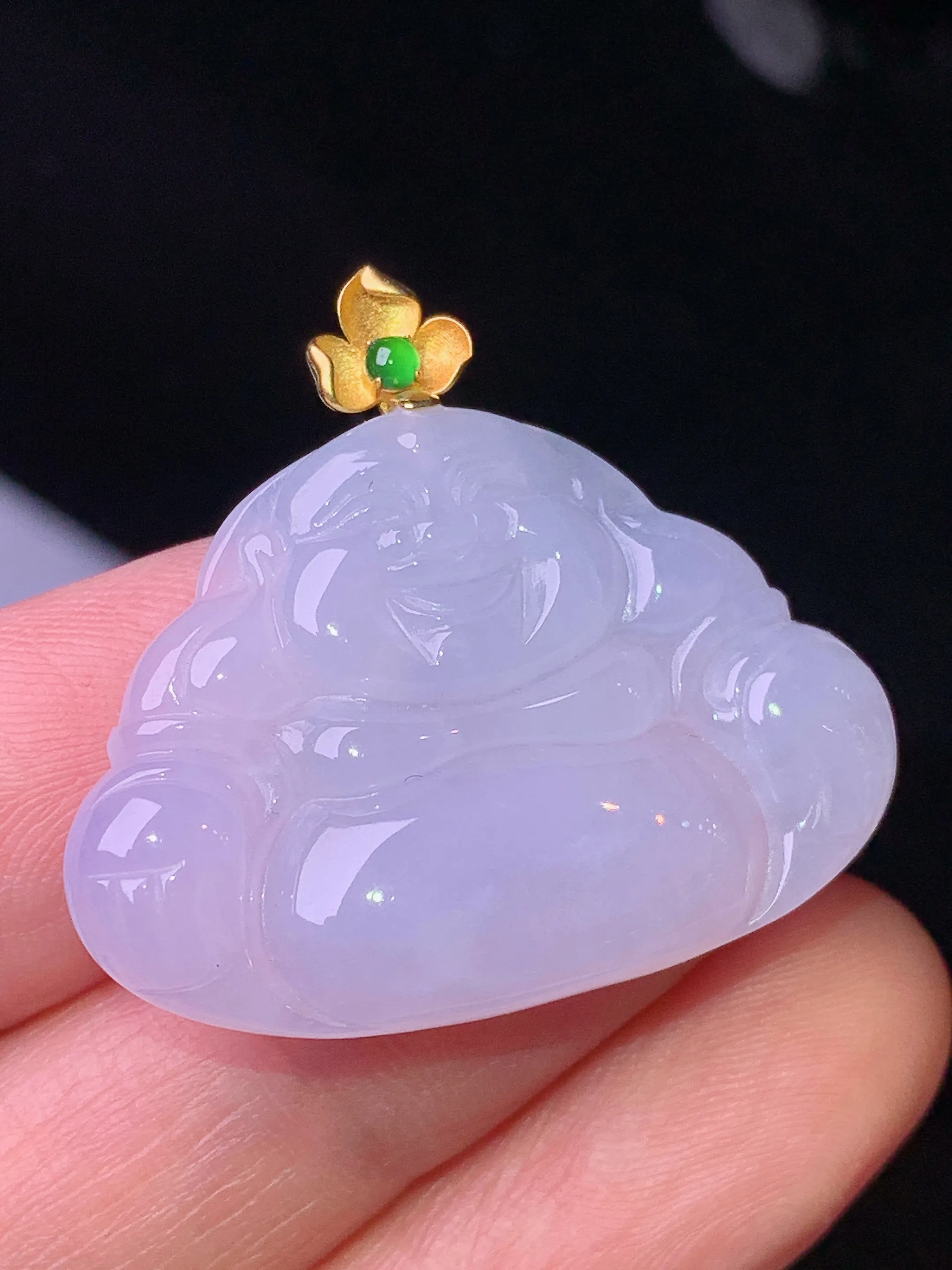 18k金镶嵌淡紫罗兰佛公吊坠 玉质细腻 色泽清新艳丽 整体尺寸28.6*31.8*4.2