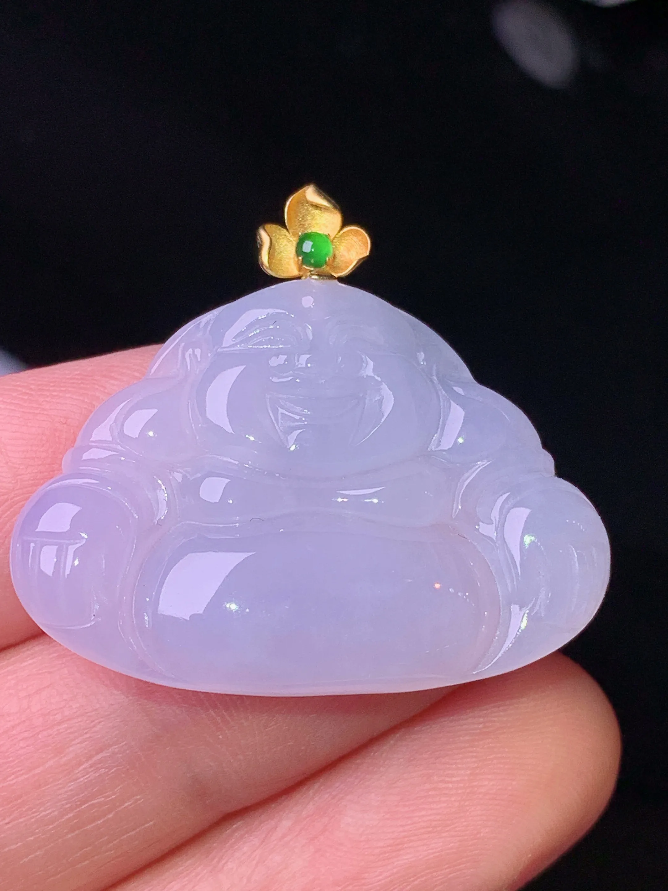 18k金镶嵌淡紫罗兰佛公吊坠 玉质细腻 色泽清新艳丽 整体尺寸28.6*31.8*4.2