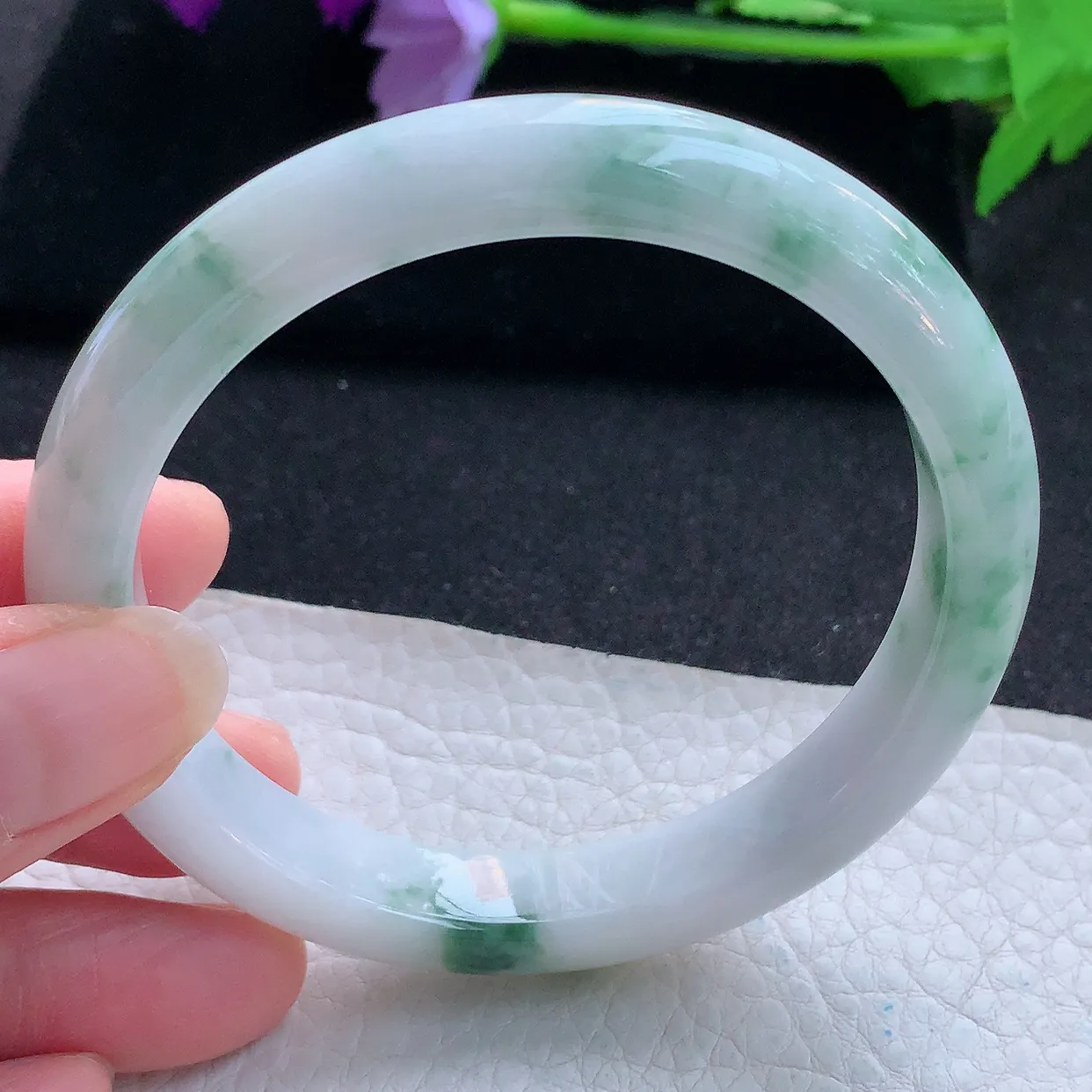 js大圈口61*11.6*8.2平安镯 天然翡翠A货玉手镯飘花灵动宽边玉手环