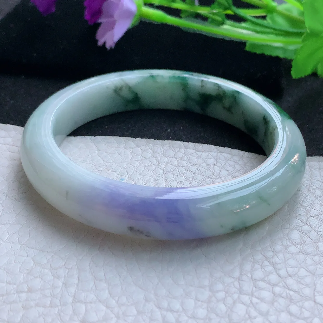 nr大圈口62*12.5*9.3平安镯 天然翡翠A货玉手镯飘花厚装宽边玉手环