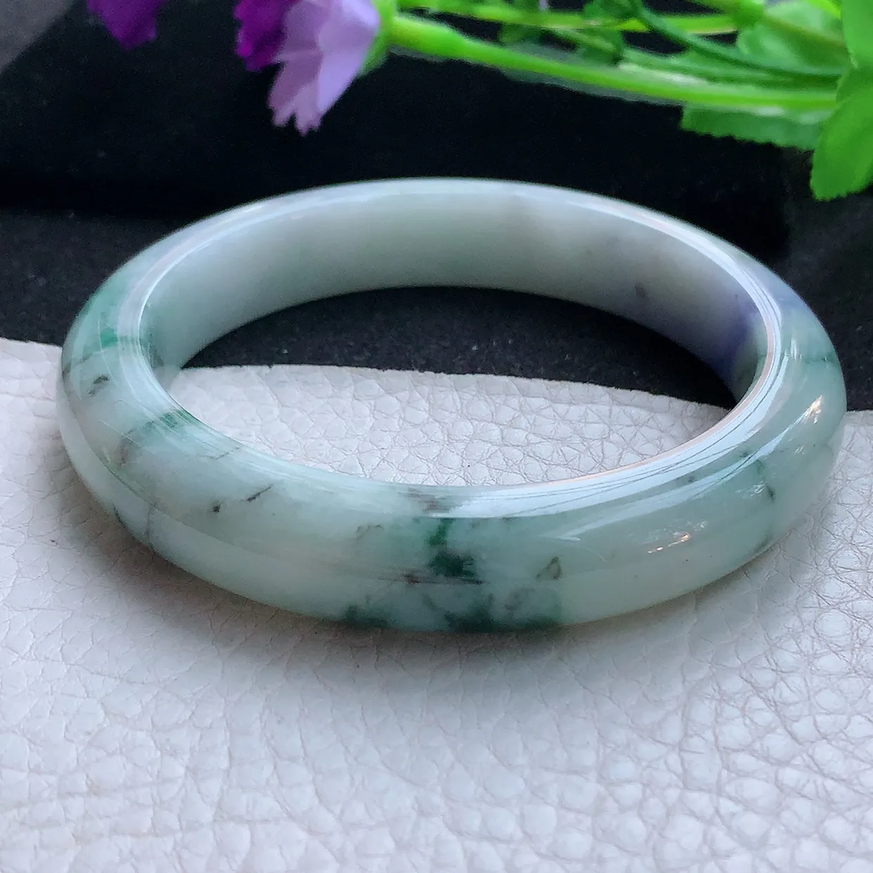 nr大圈口62*12.5*9.3平安镯 天然翡翠A货玉手镯飘花厚装宽边玉手环