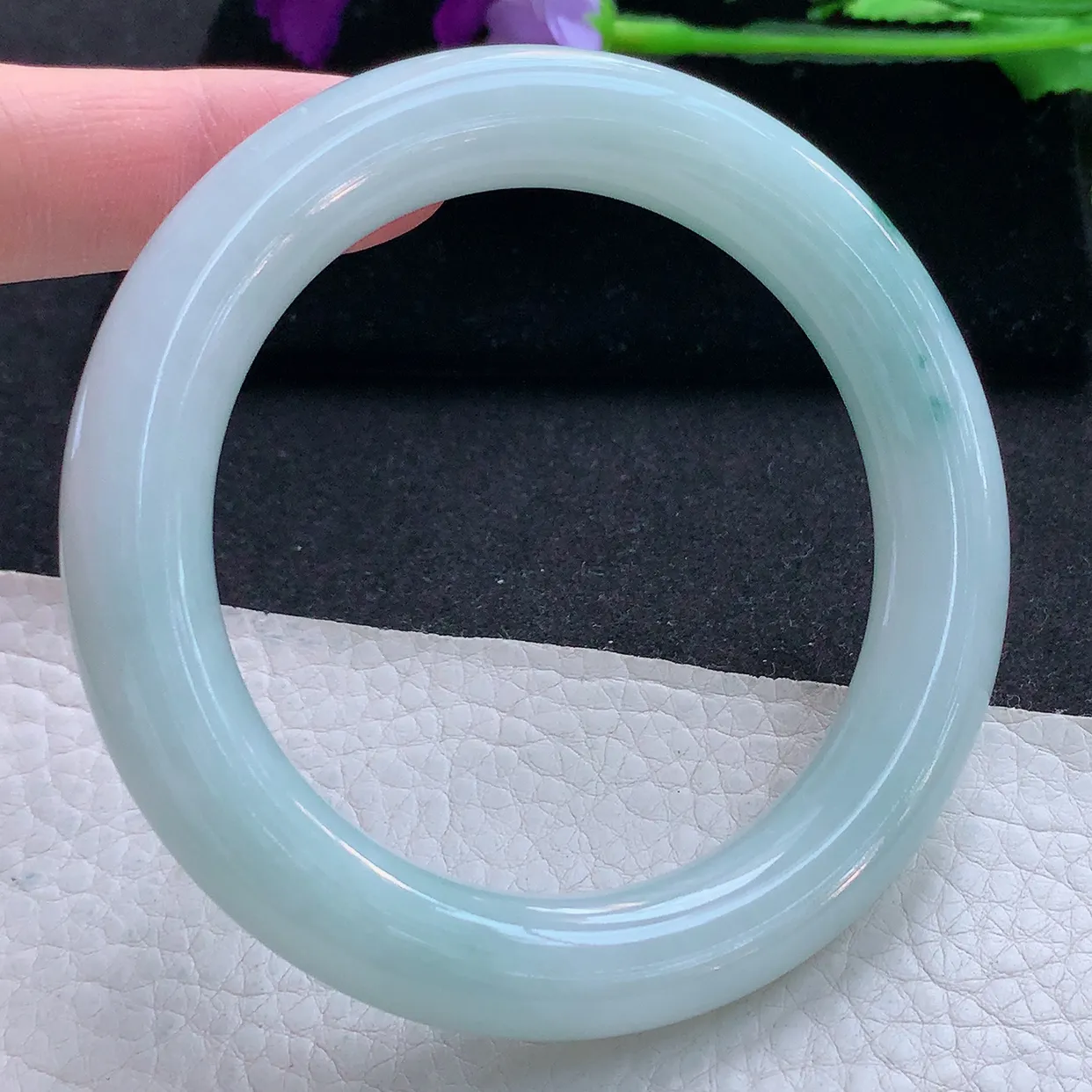 js大圈口60*12*11.8胖圆镯 天然翡翠A货玉手镯飘花大气圆条玉手环