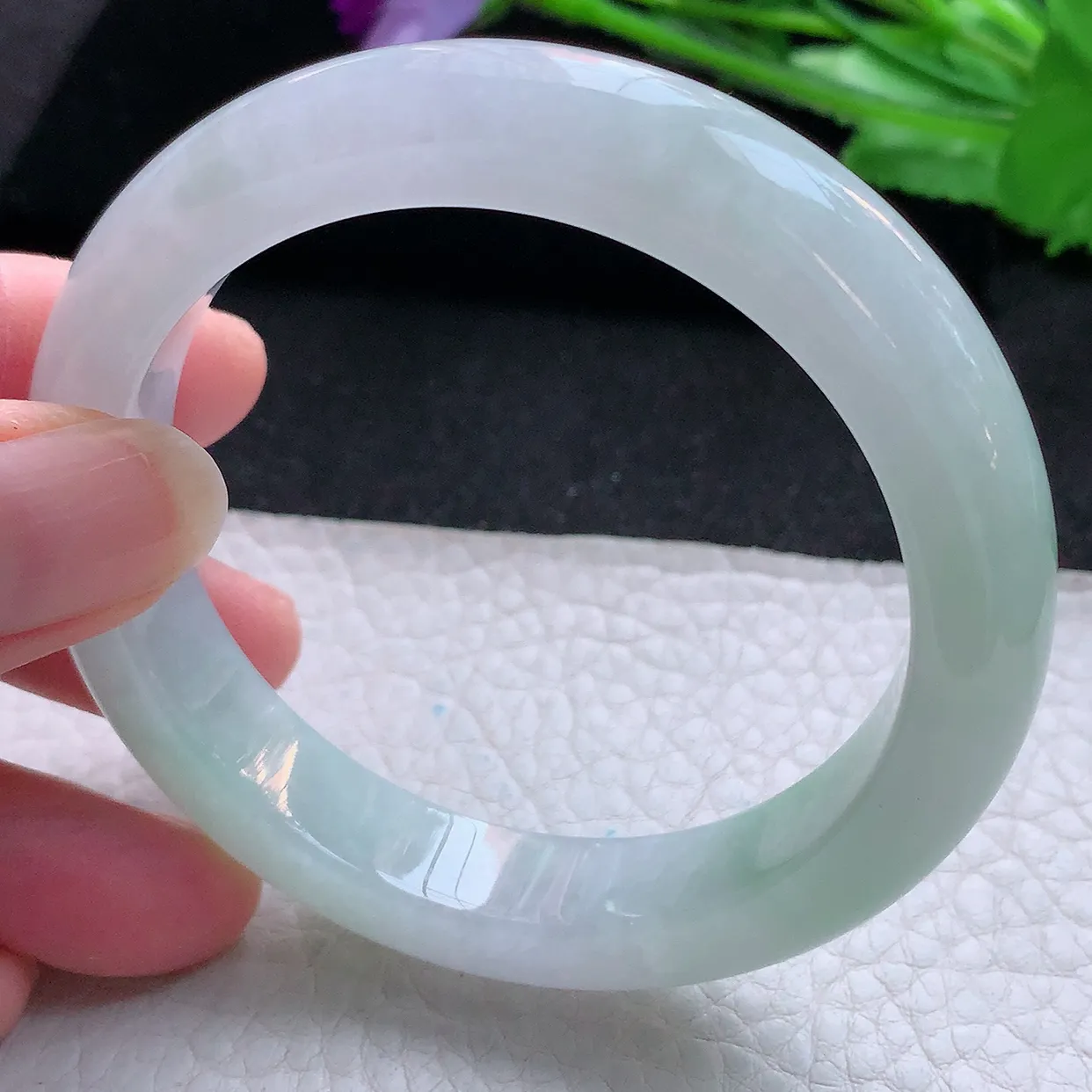 hy自然光56*12.3*8.6平安镯 天然翡翠A货玉手镯清秀宽边玉手环