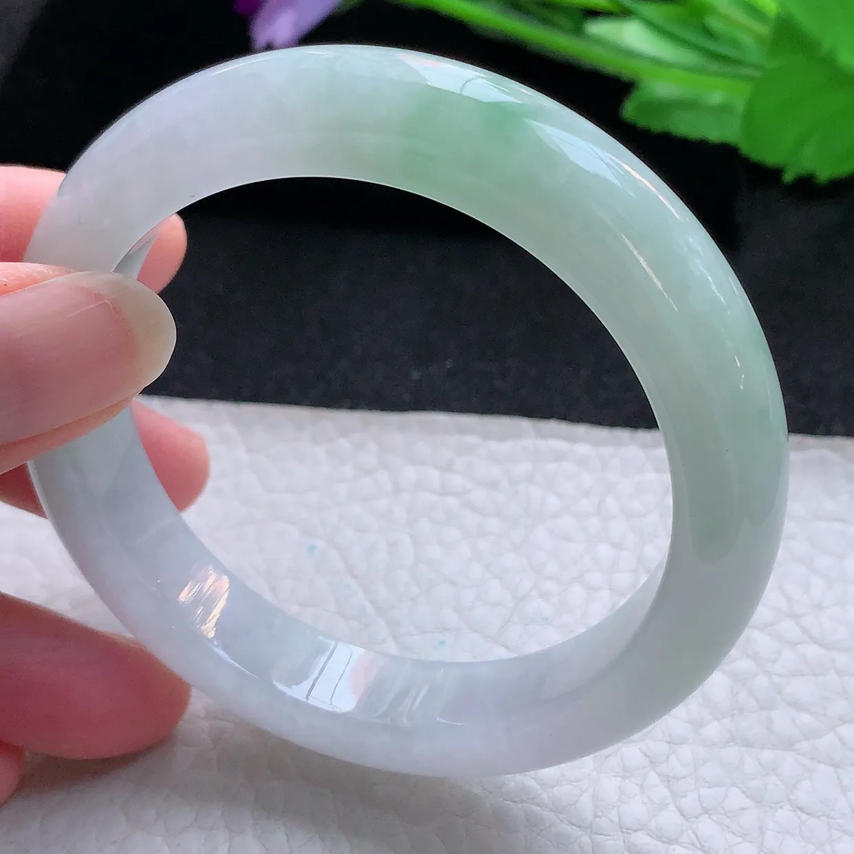 hy自然光56*12.3*8.6平安镯 天然翡翠A货玉手镯清秀宽边玉手环